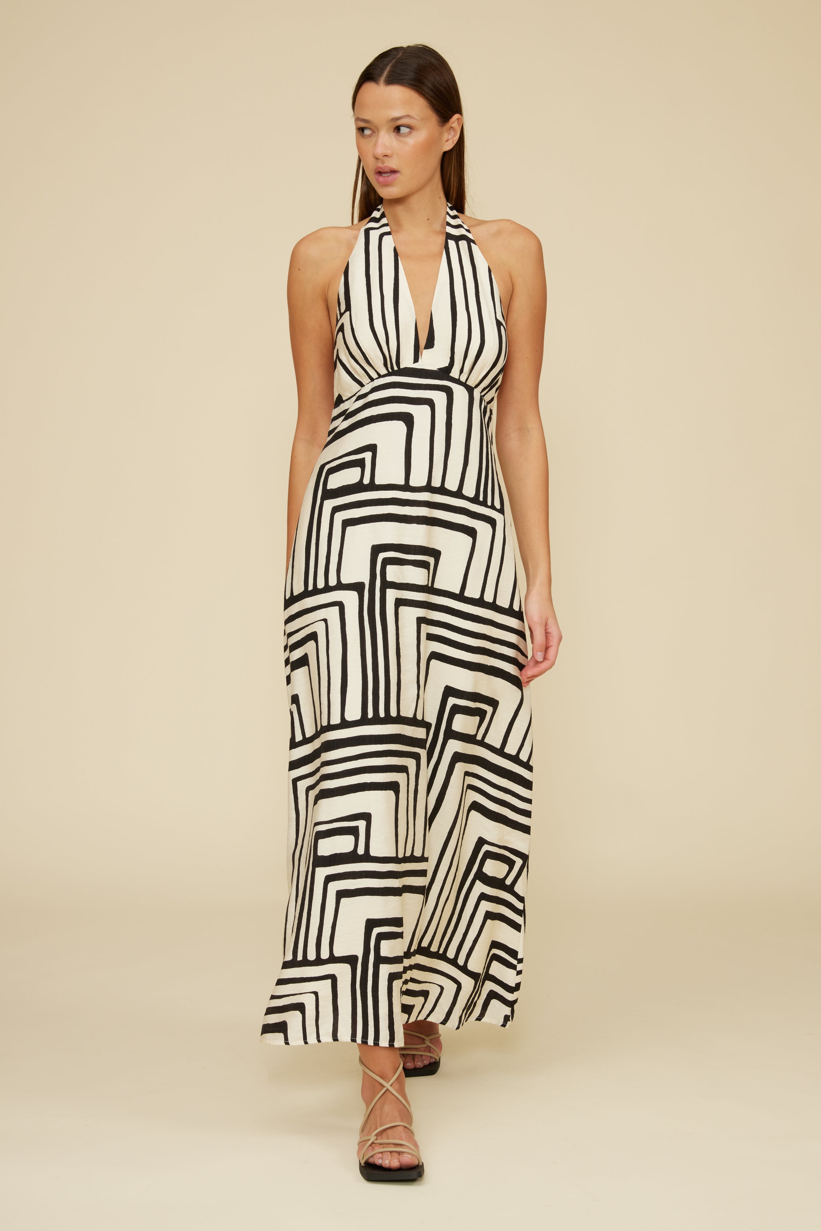 Lucy Paris - Anjelica Halter Dress - Cream Black