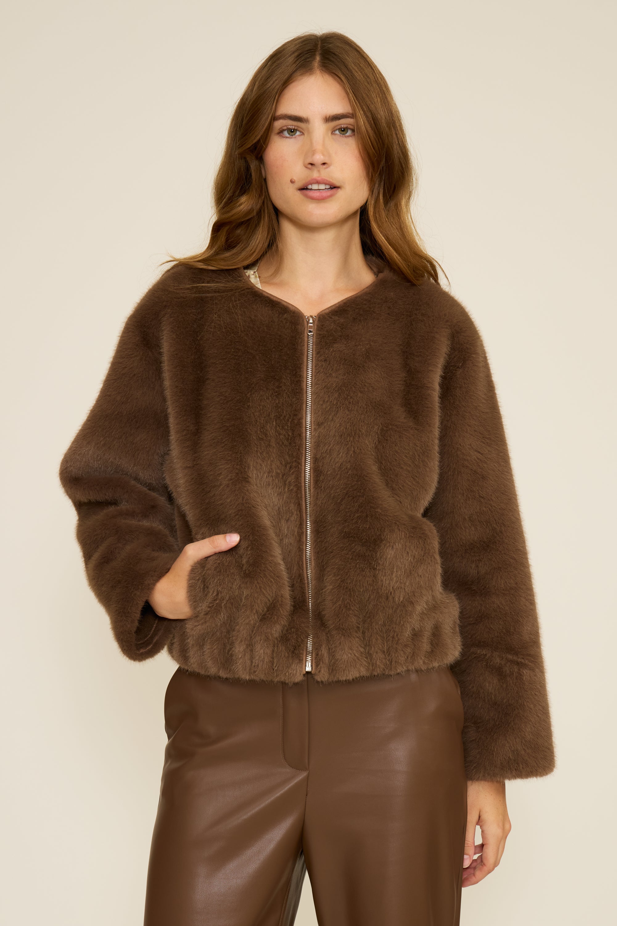 Lucy Paris - Aubrey Faux Fur Jacket - Brown