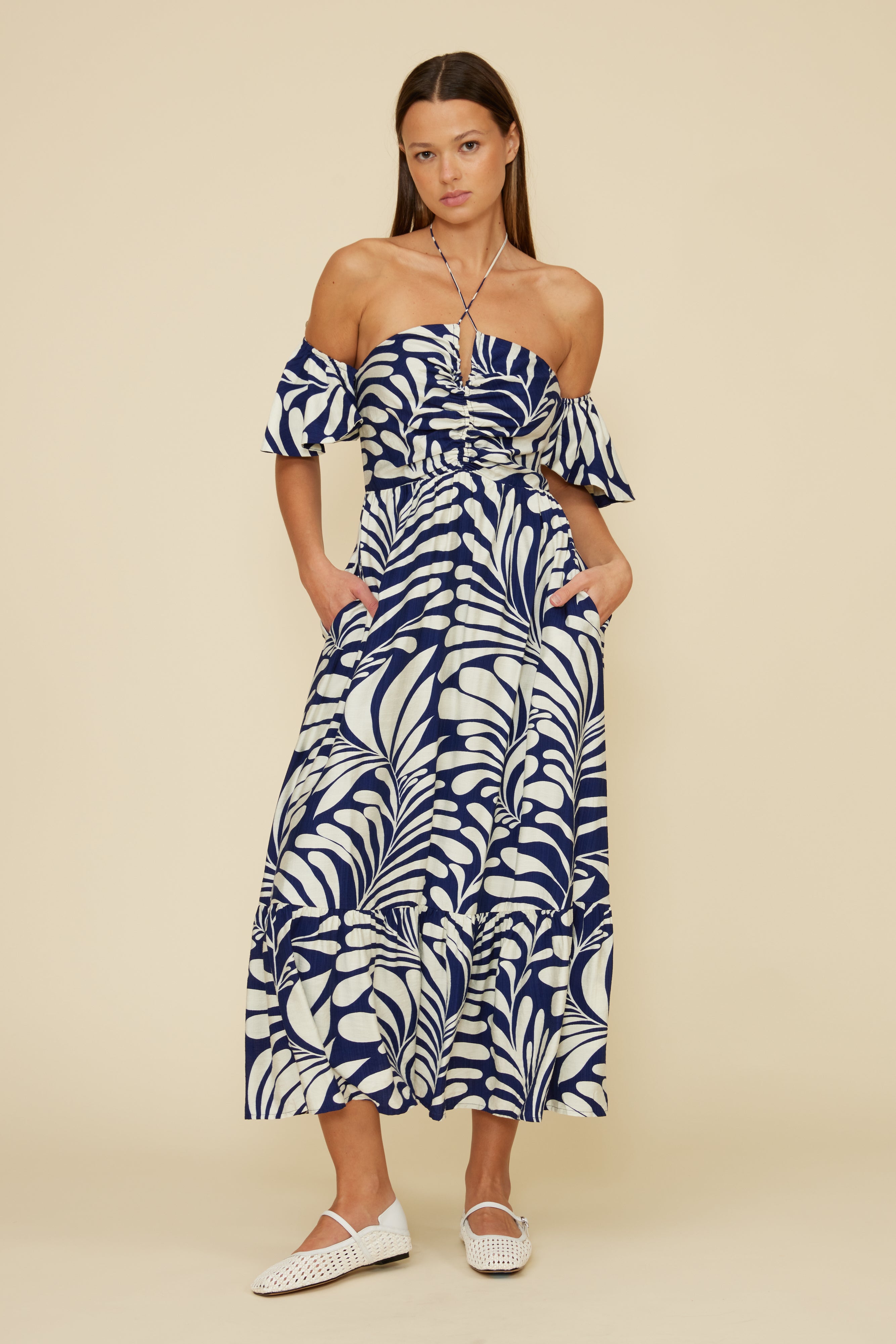Ophelia Midi Dress - Navy White