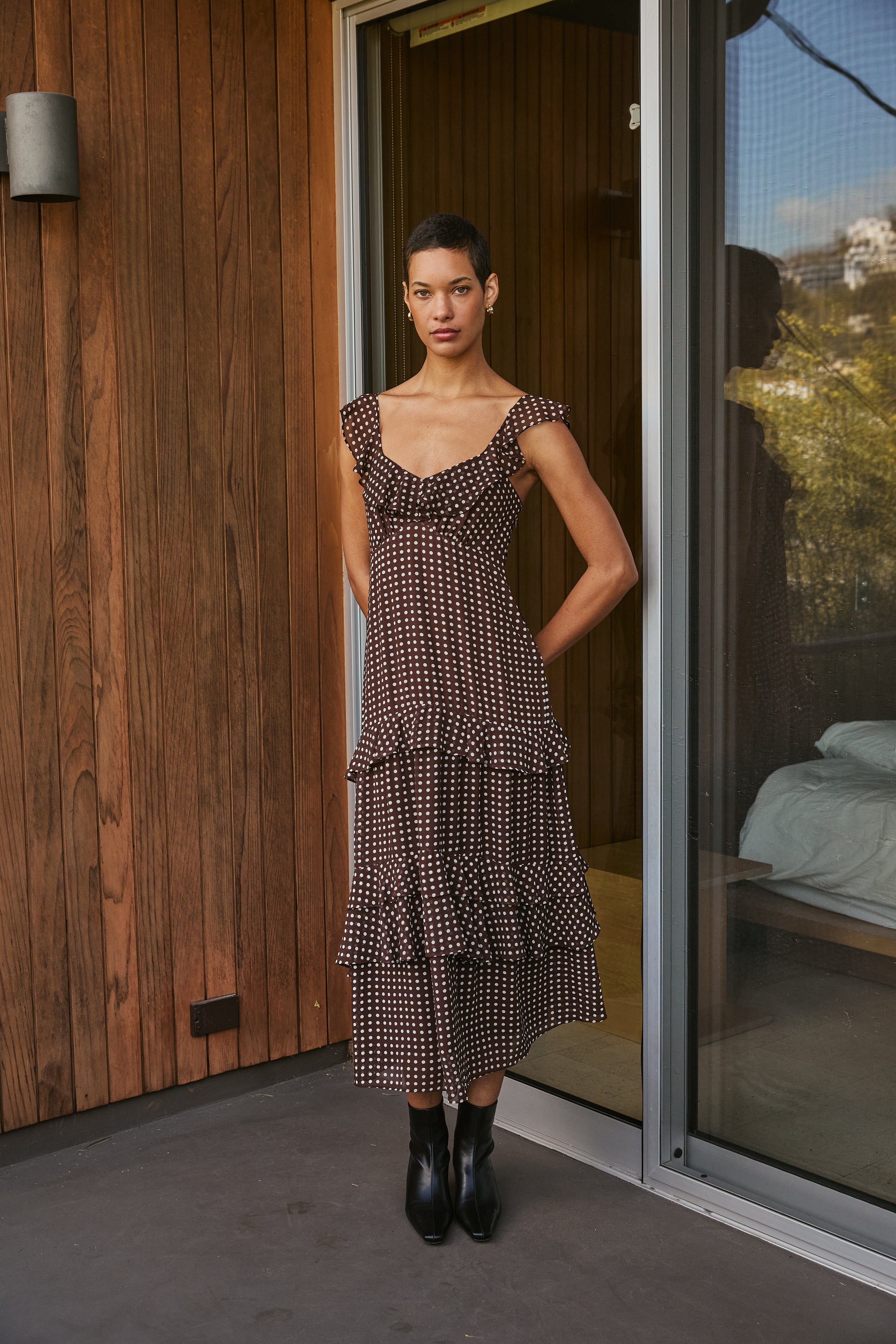 Cassandra Tiered Dress - Brown Cream