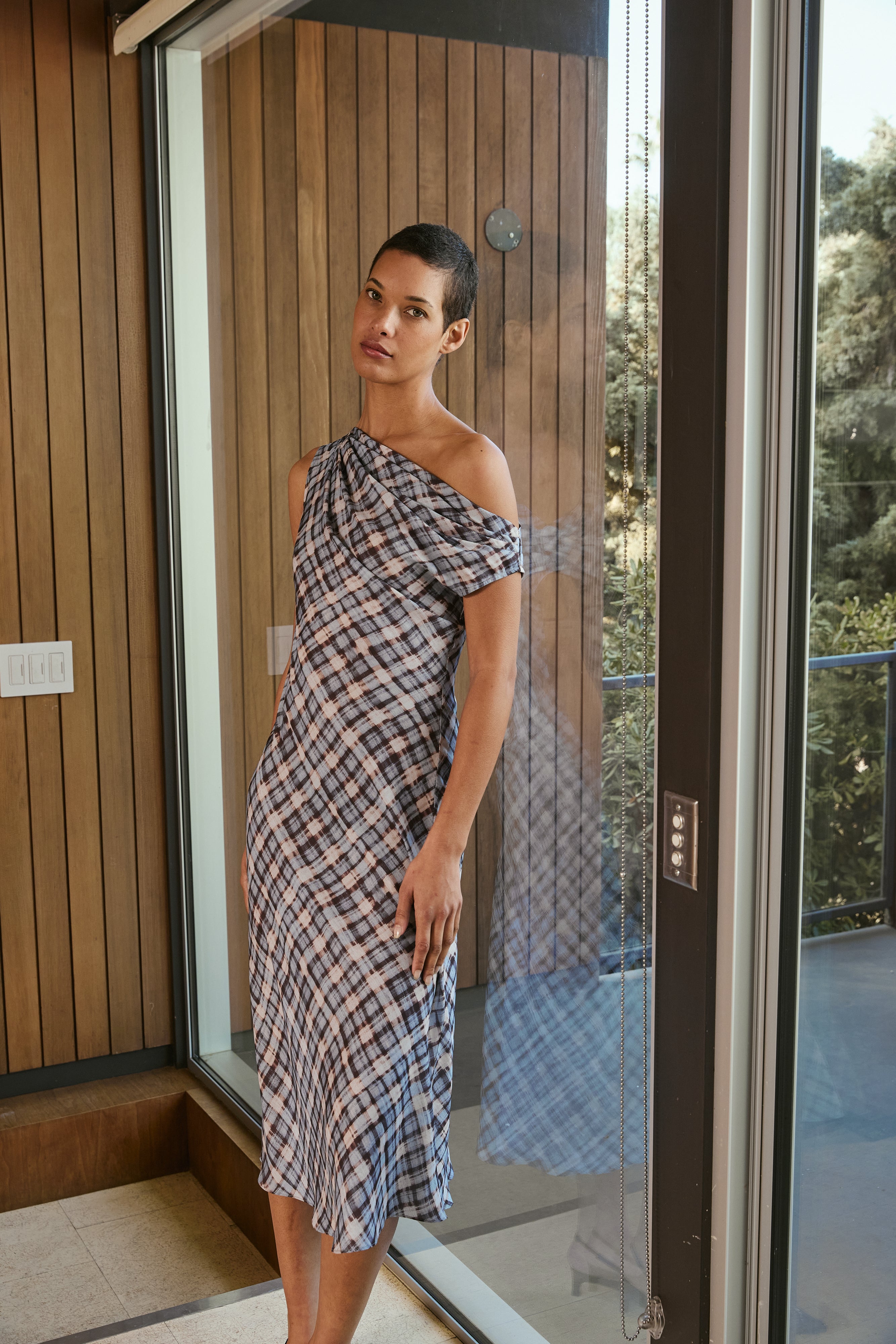Ace Asymmetrical Dress - Blue Plaid