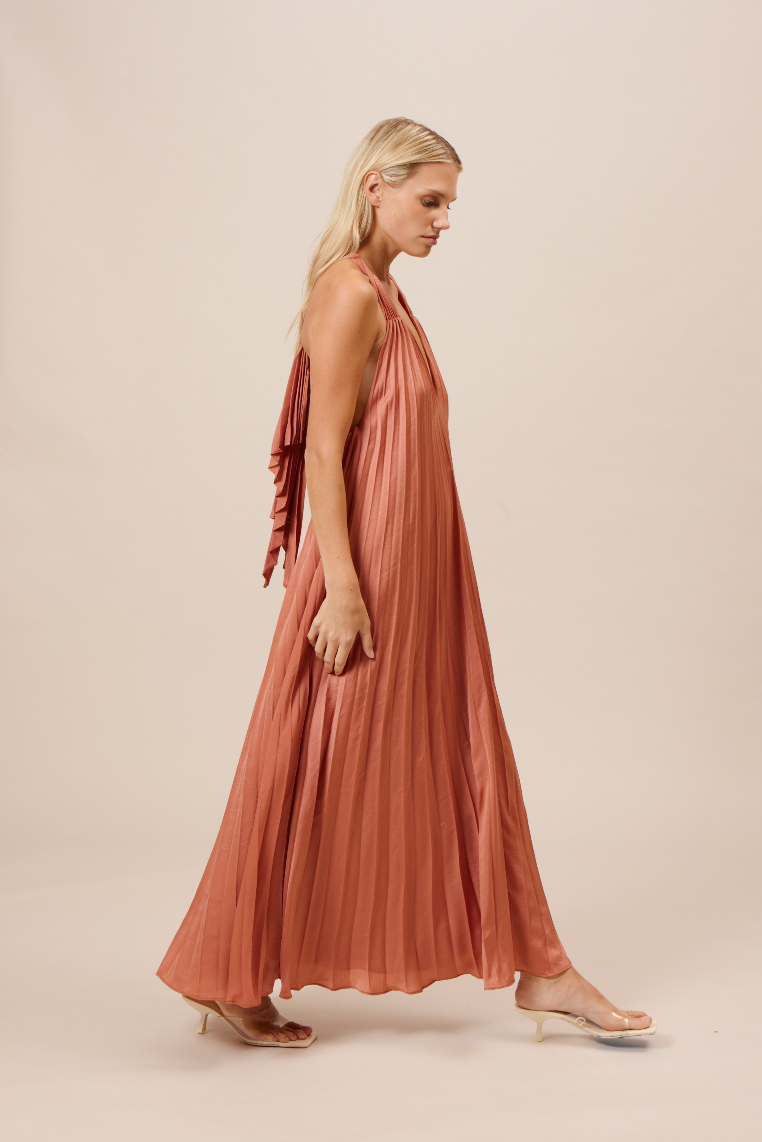 Lucy Paris - Blyth Pleated Dress - Rust | Lucy Paris
