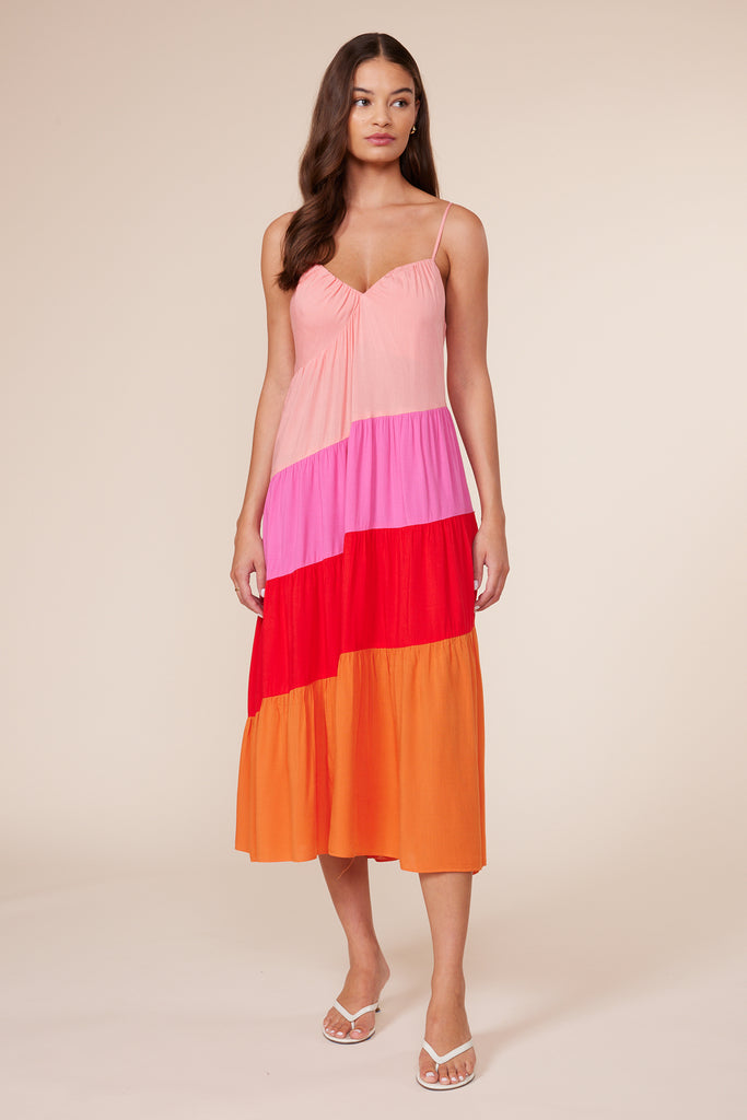 Positano Color Block Dress - Pink Orange