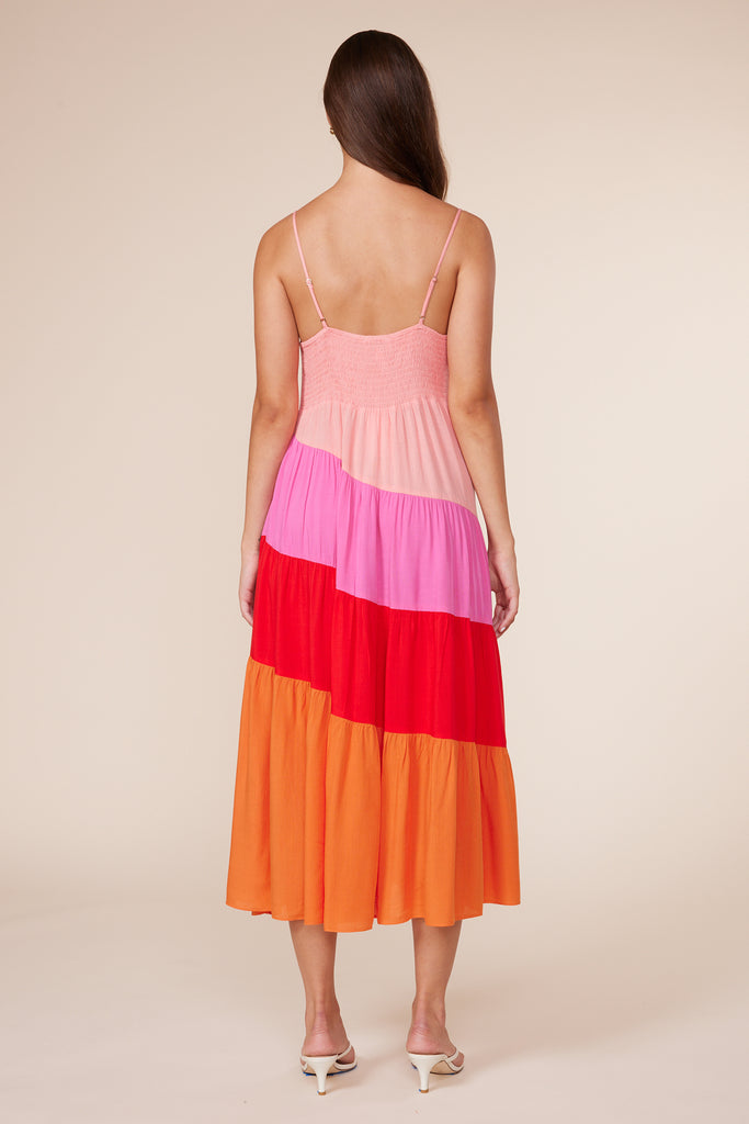 Positano Color Block Dress - Pink Orange