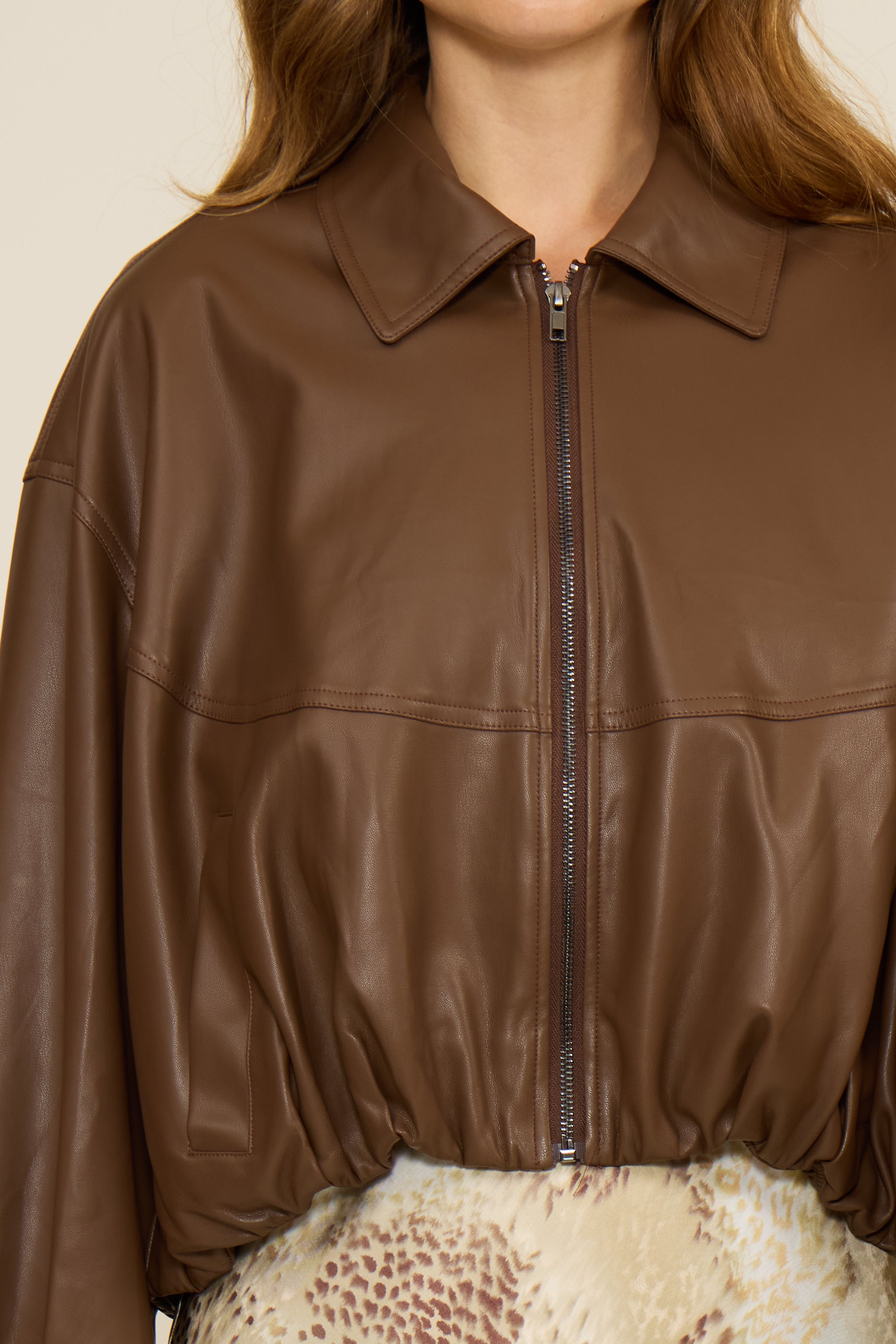 Valerie Faux Leather Jacket - Brown