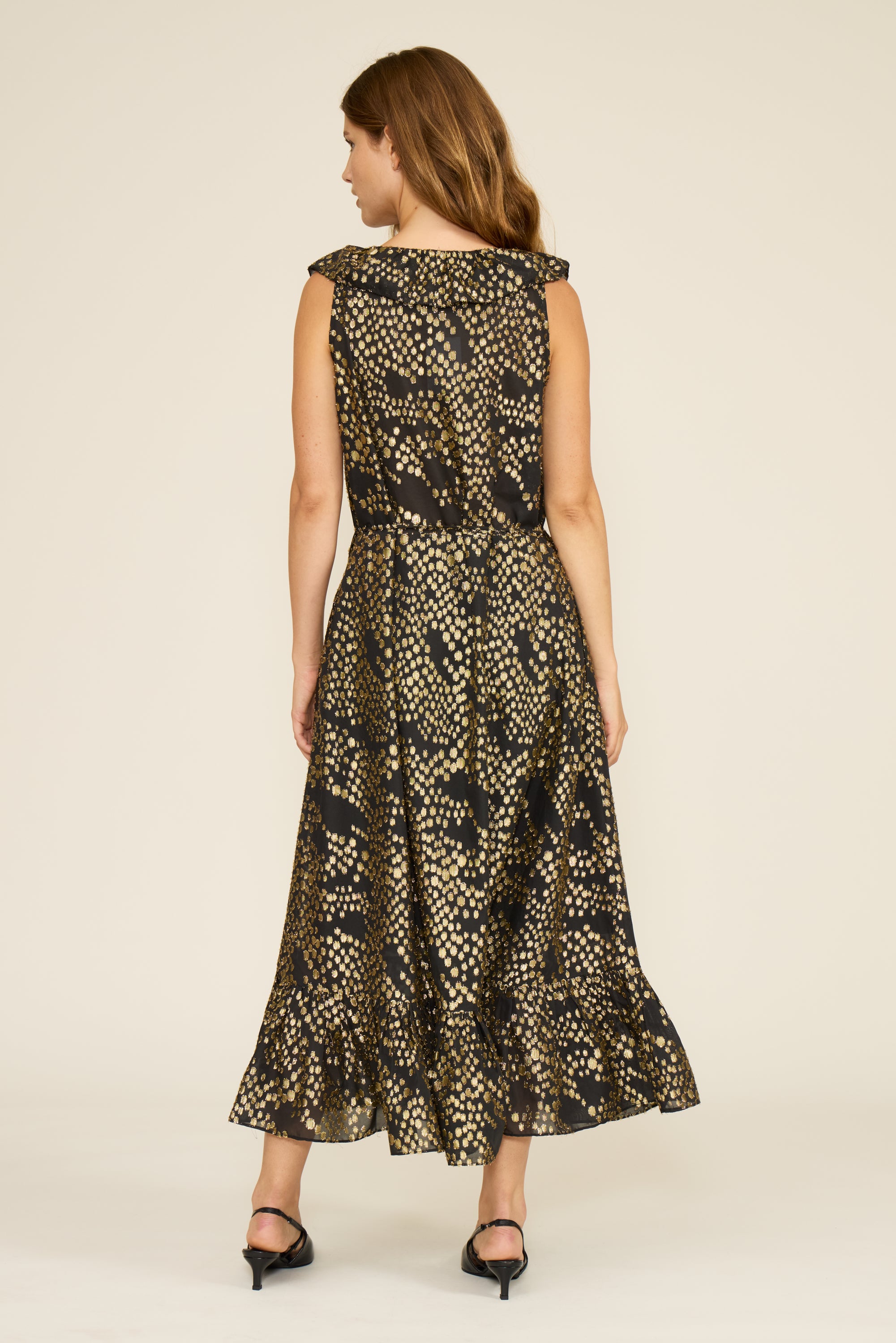 Lacey Ruffle Maxi Dress - Black Gold