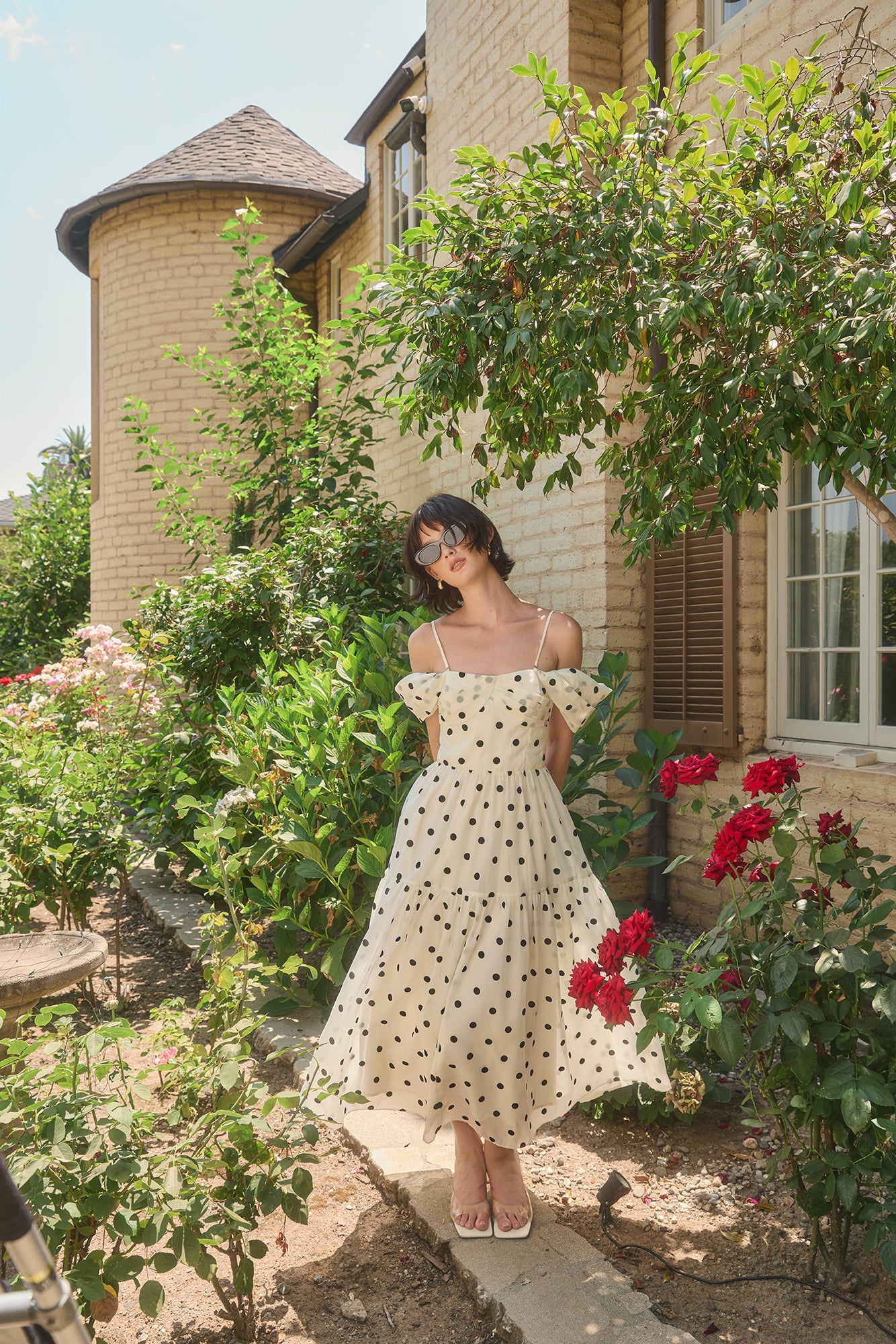 Catarina Off Shoulder Dress - Cream Black