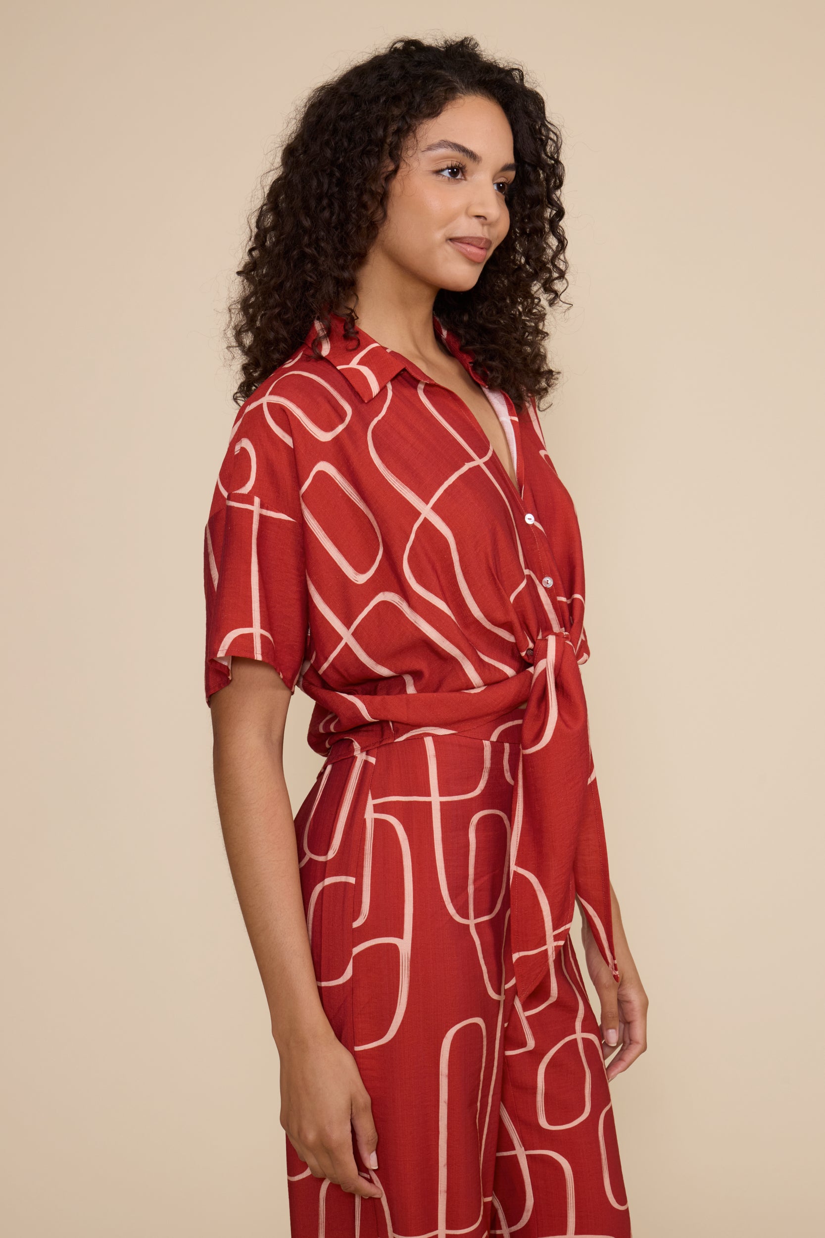 Ren Short Sleeve Tie Top - Brick Red