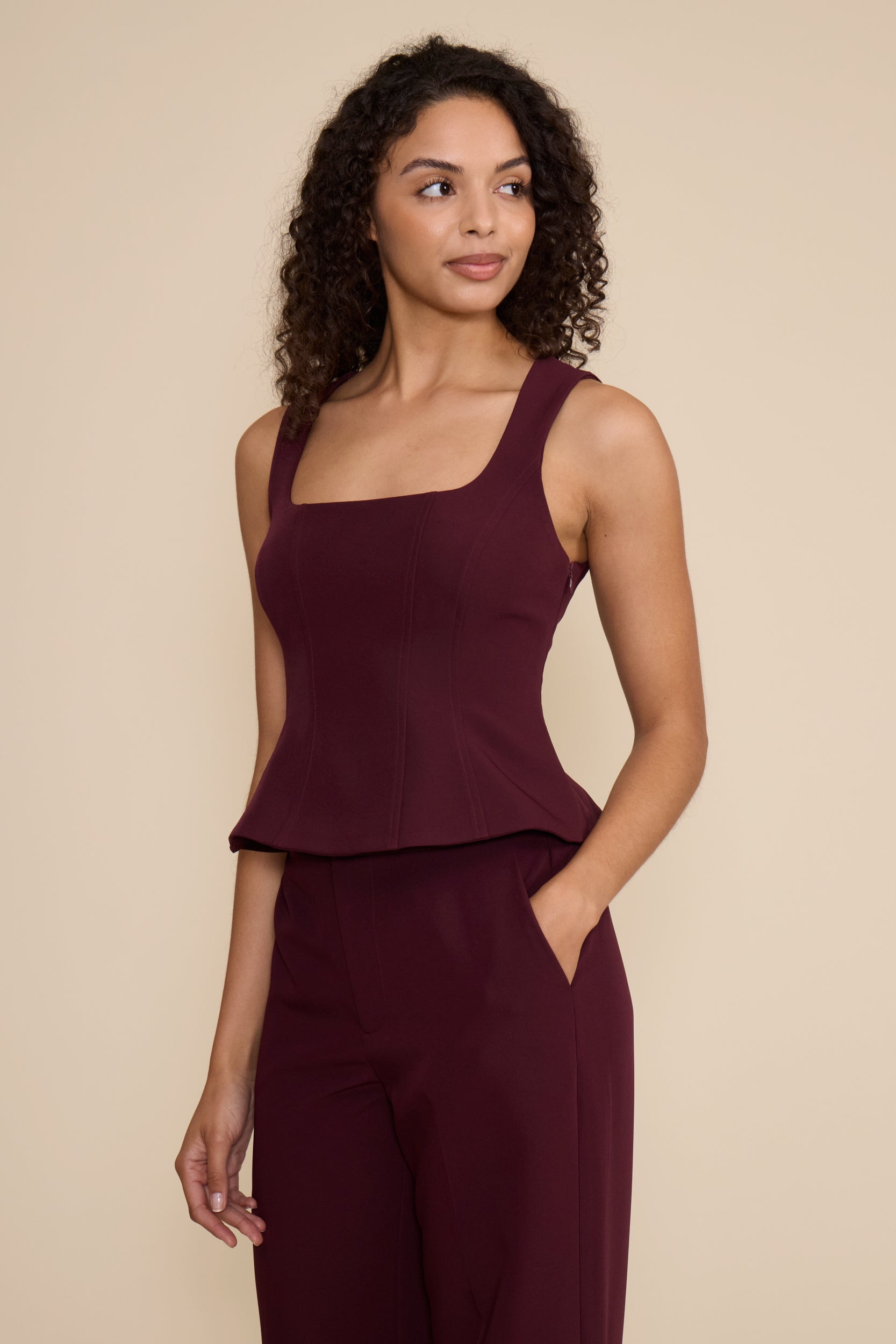 Leanne Peplum Top - Wine