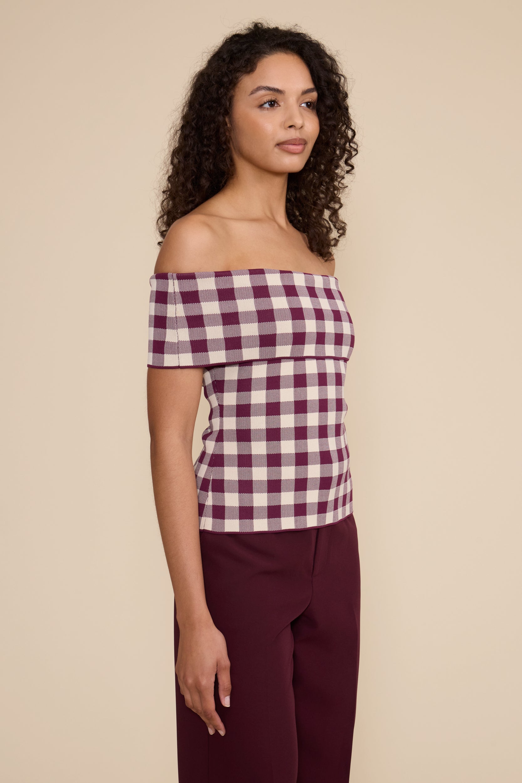 Ilia Off Shoulder Knit Top - Plum Cream