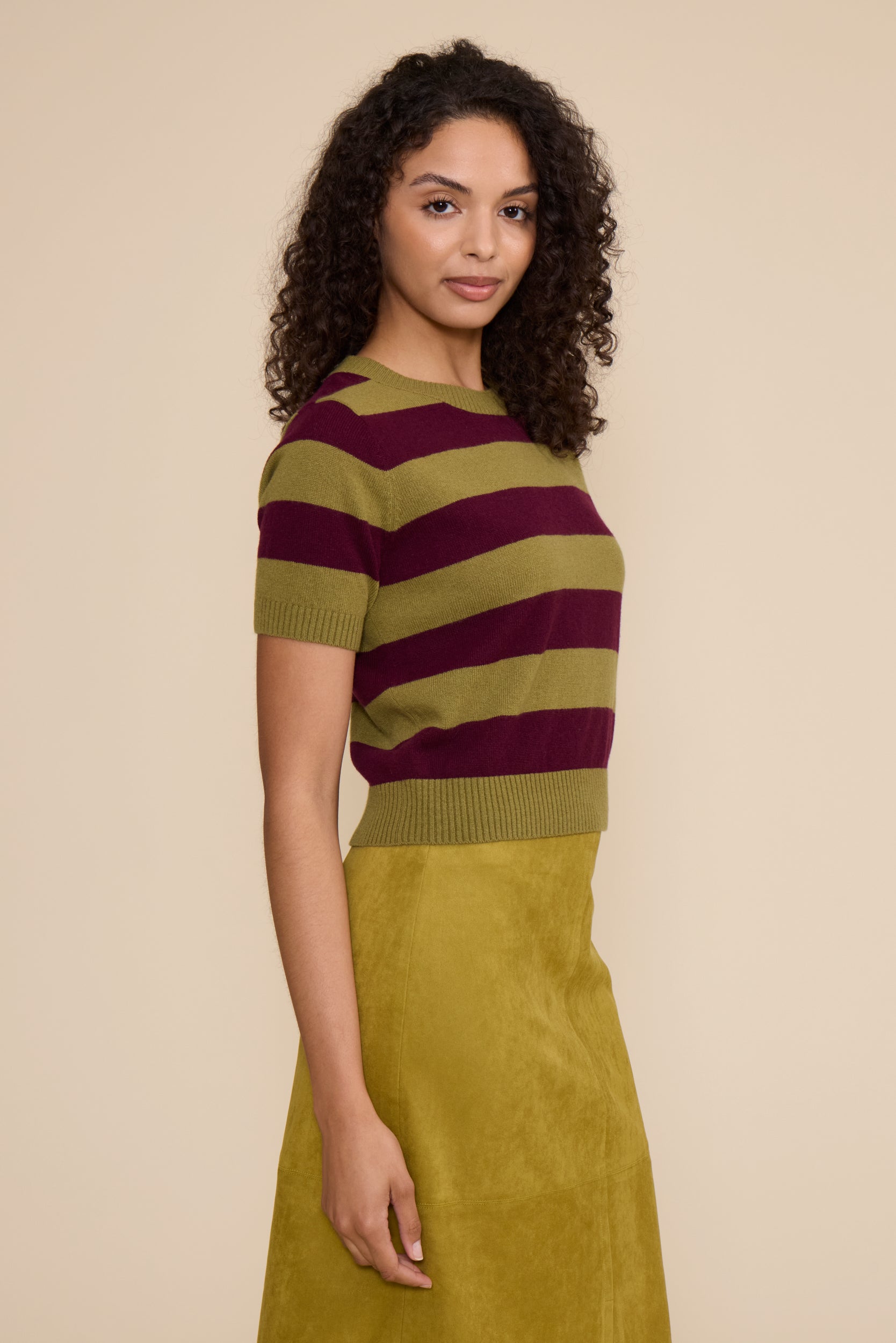 Bobbie Knit Striped Top - Green Plum