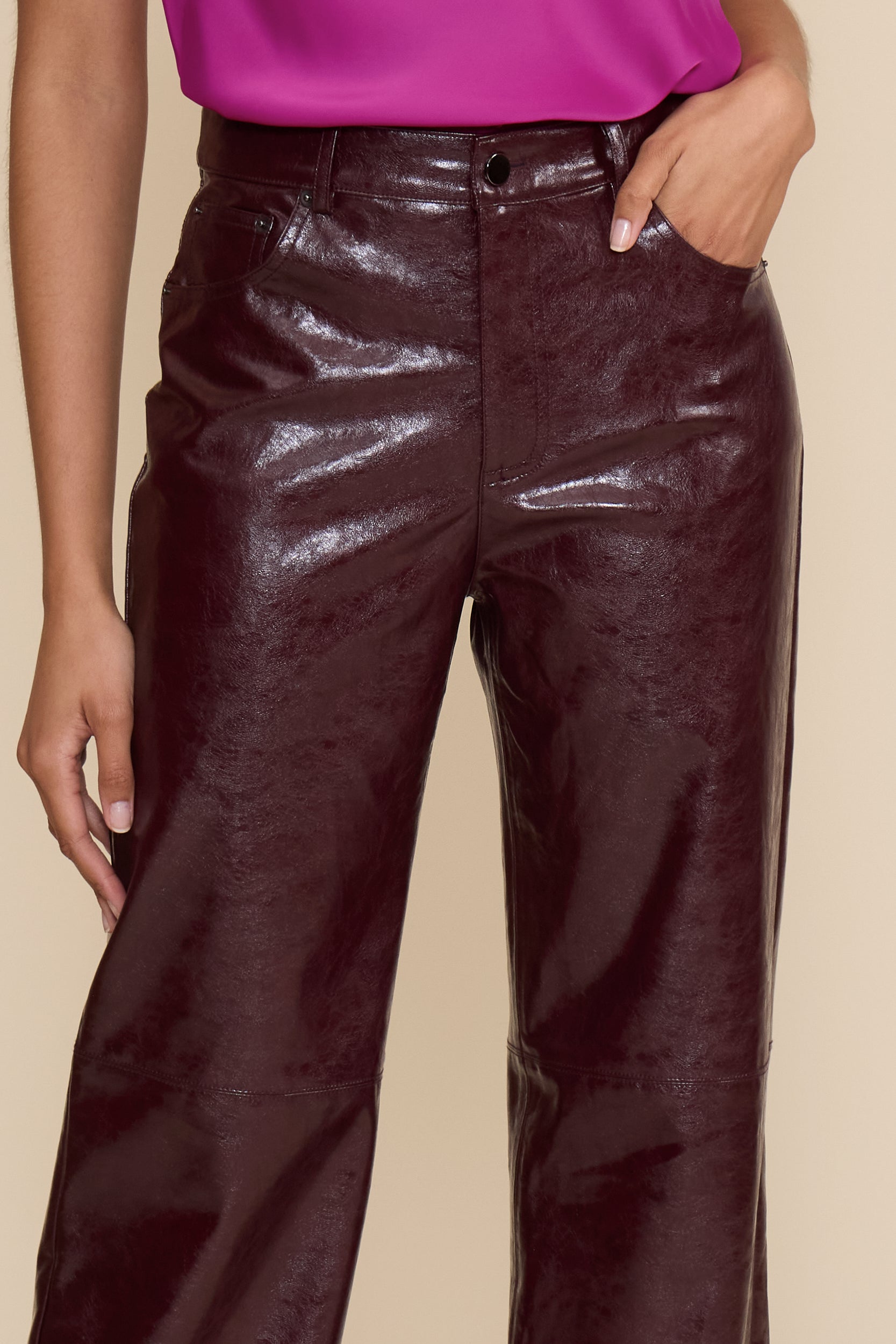 Cleo Faux Leather Pants - Wine