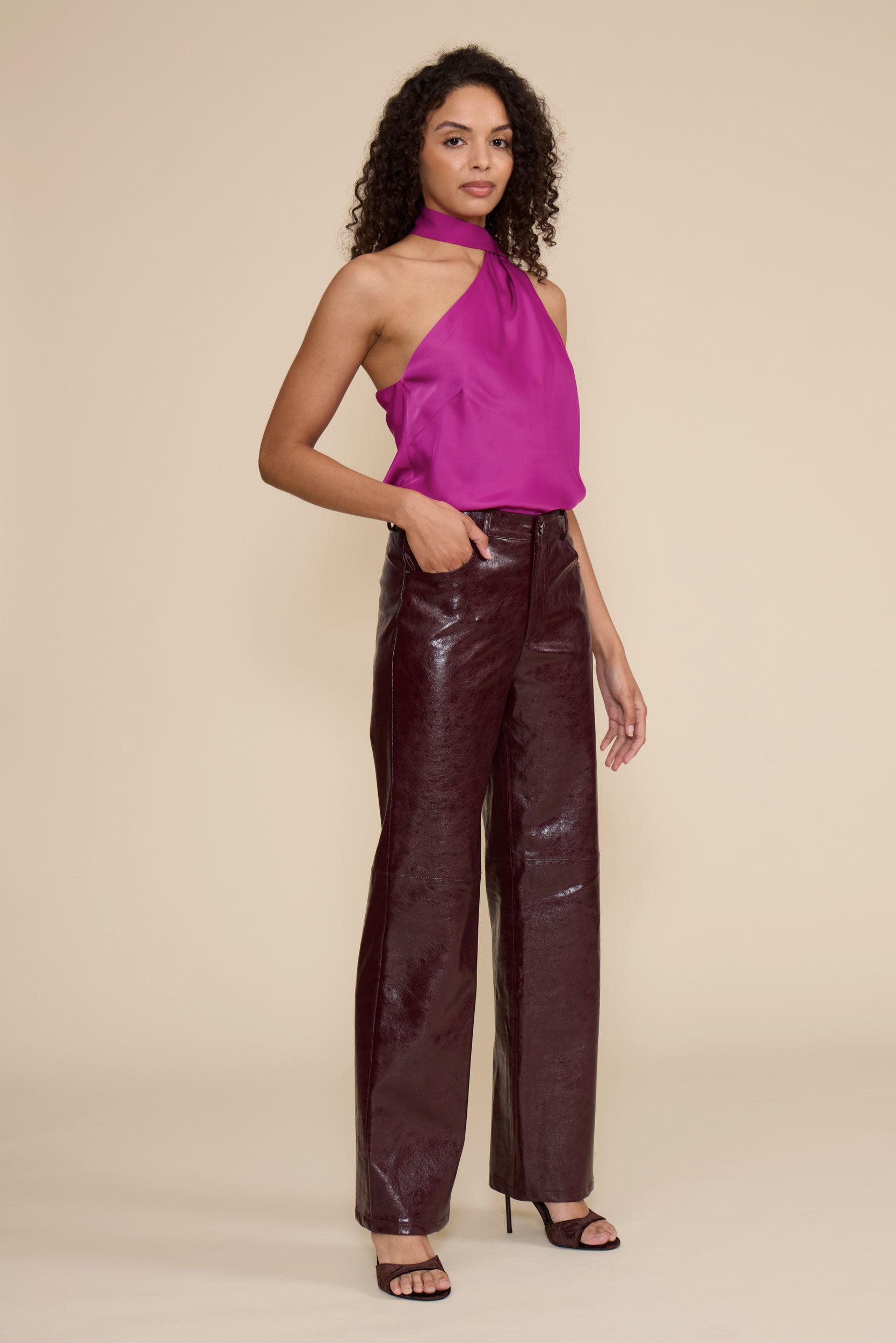 Cleo Faux Leather Pants - Wine