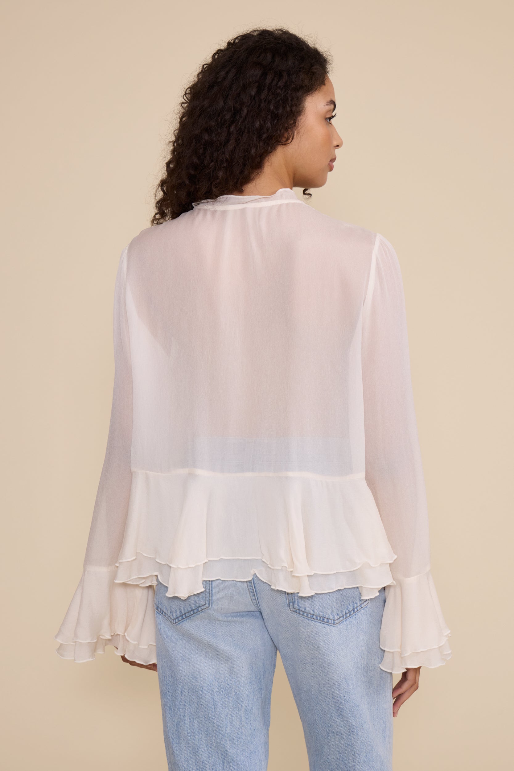 Donna LS Peplum Top - Ivory