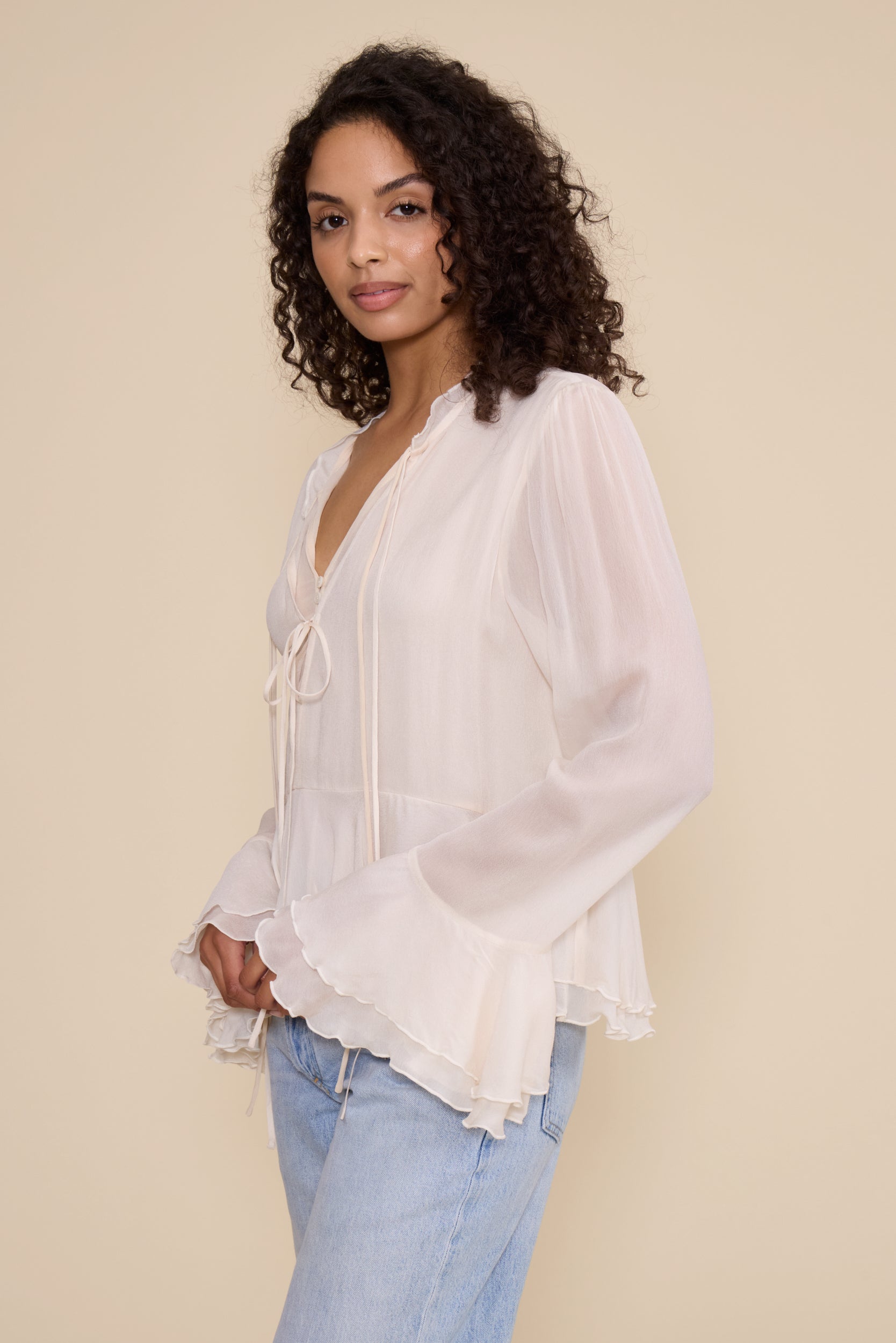 Donna LS Peplum Top - Ivory