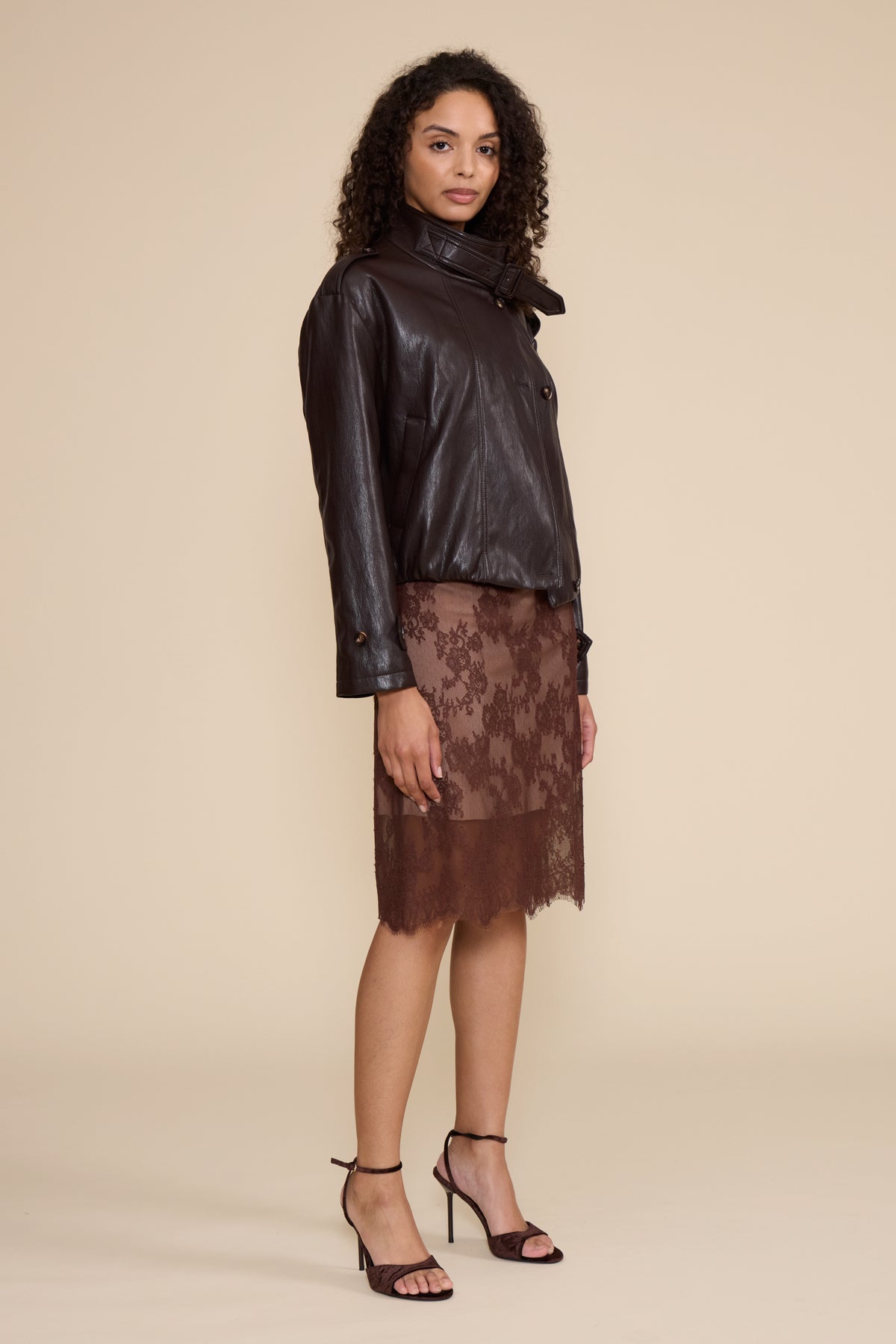 Cierra Lace Midi Skirt - Brown