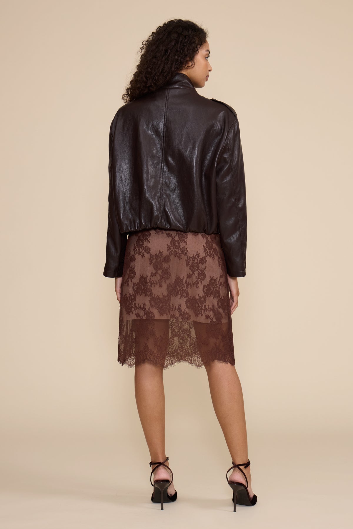 Cierra Lace Midi Skirt - Brown