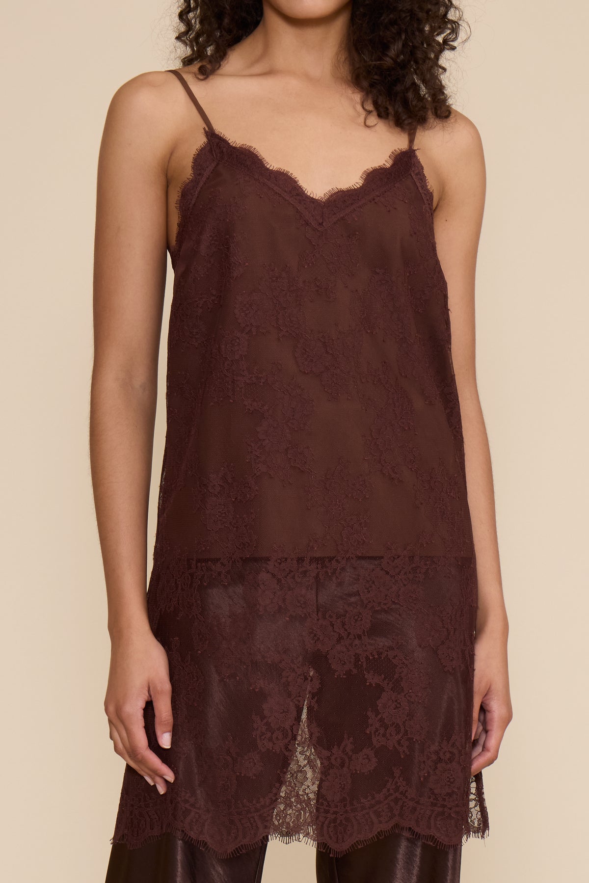 Gabrielle Long Lace Top - Brown