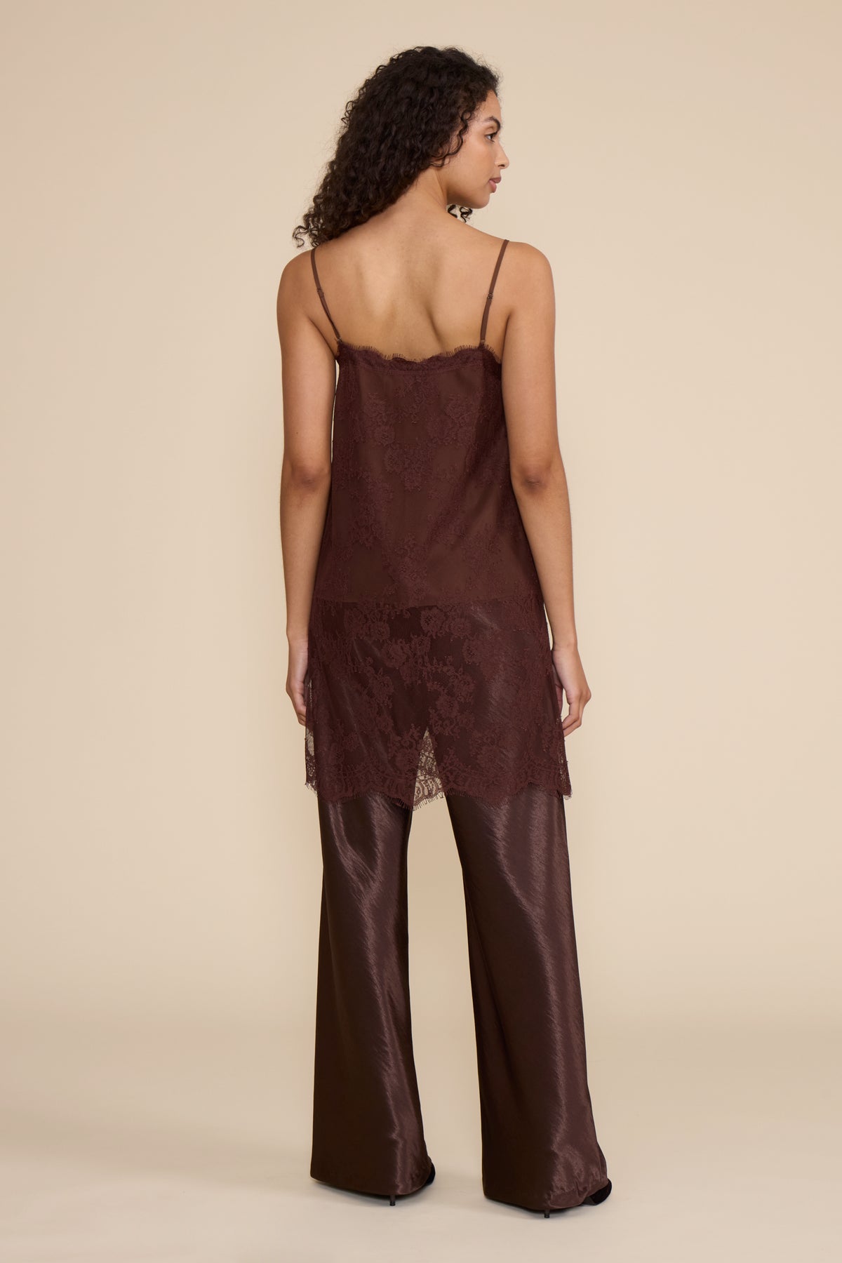 Gabrielle Long Lace Top - Brown