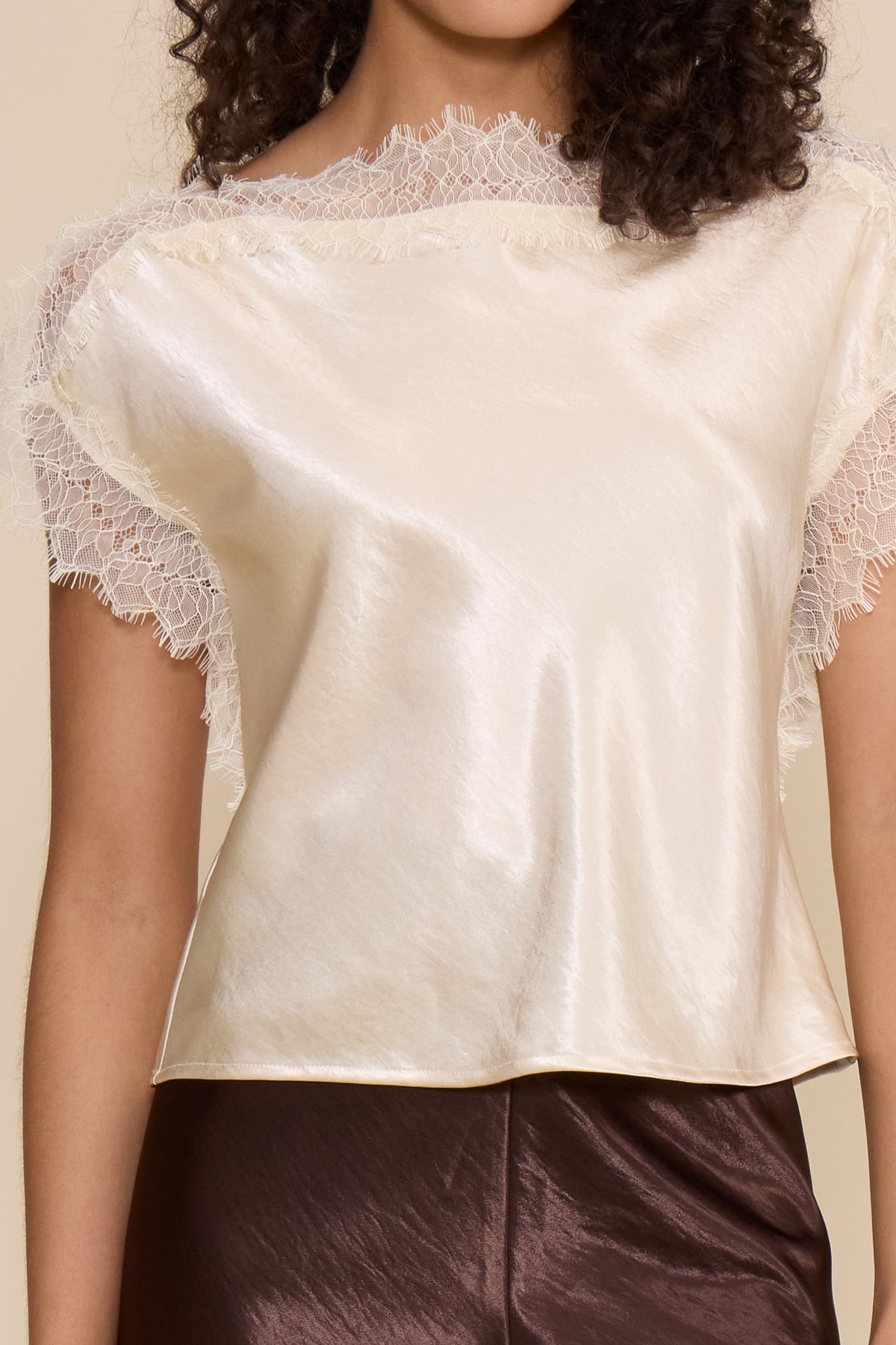 Chris Lace Trim Top - Ivory