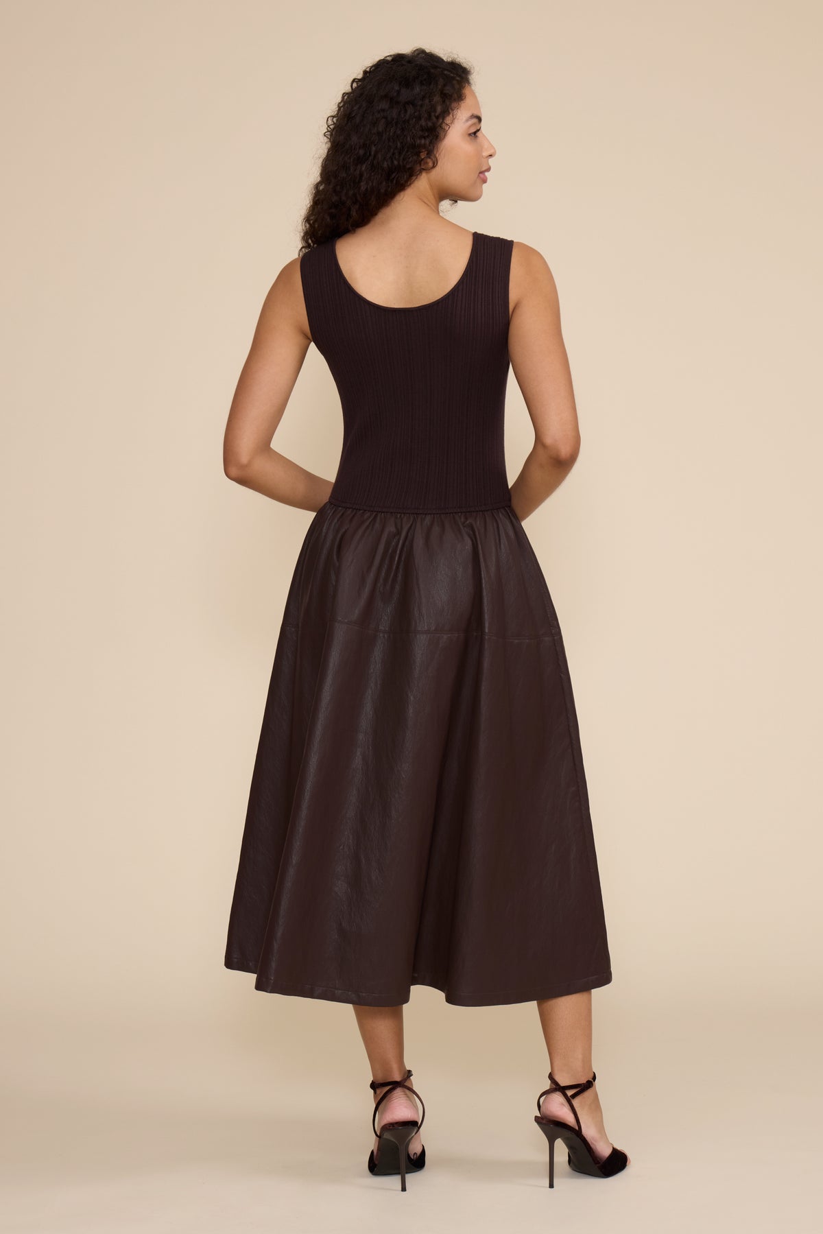 September Mixed Media Dress - Brown