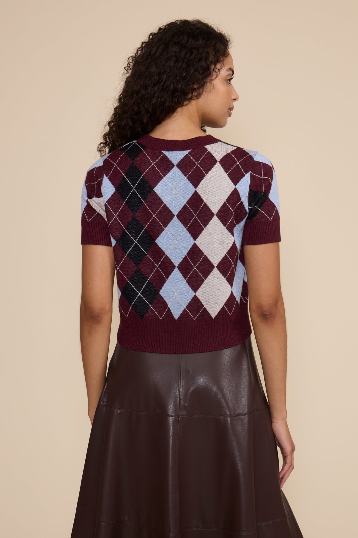 Bria Argyle Knit Top - Burgundy Multi