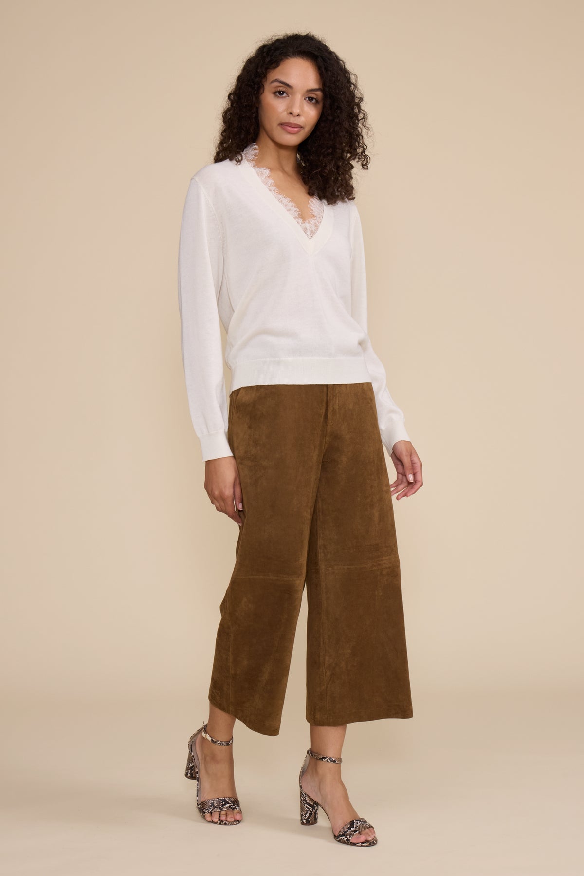Jessie Cropped Faux Suede Pant - Walnut