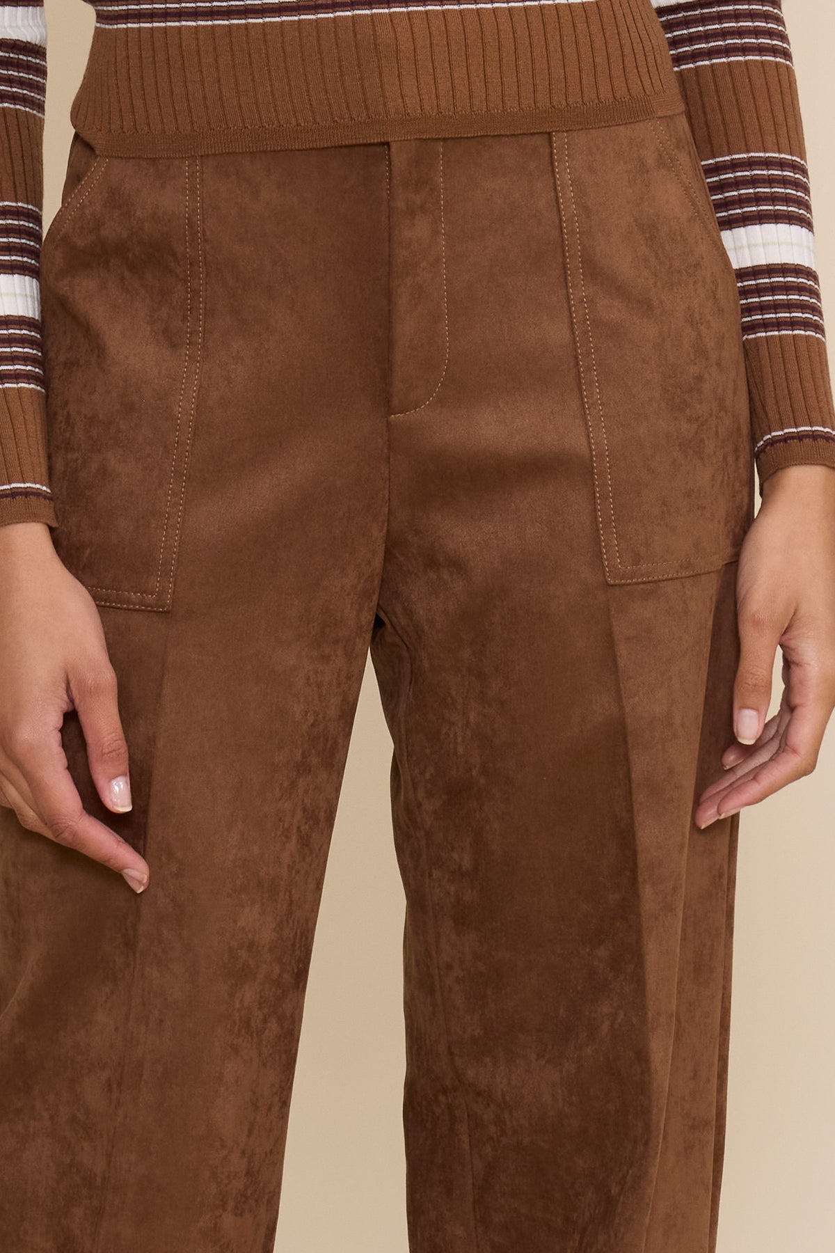 Diana Faux Suede Wide Leg Pant - Walnut