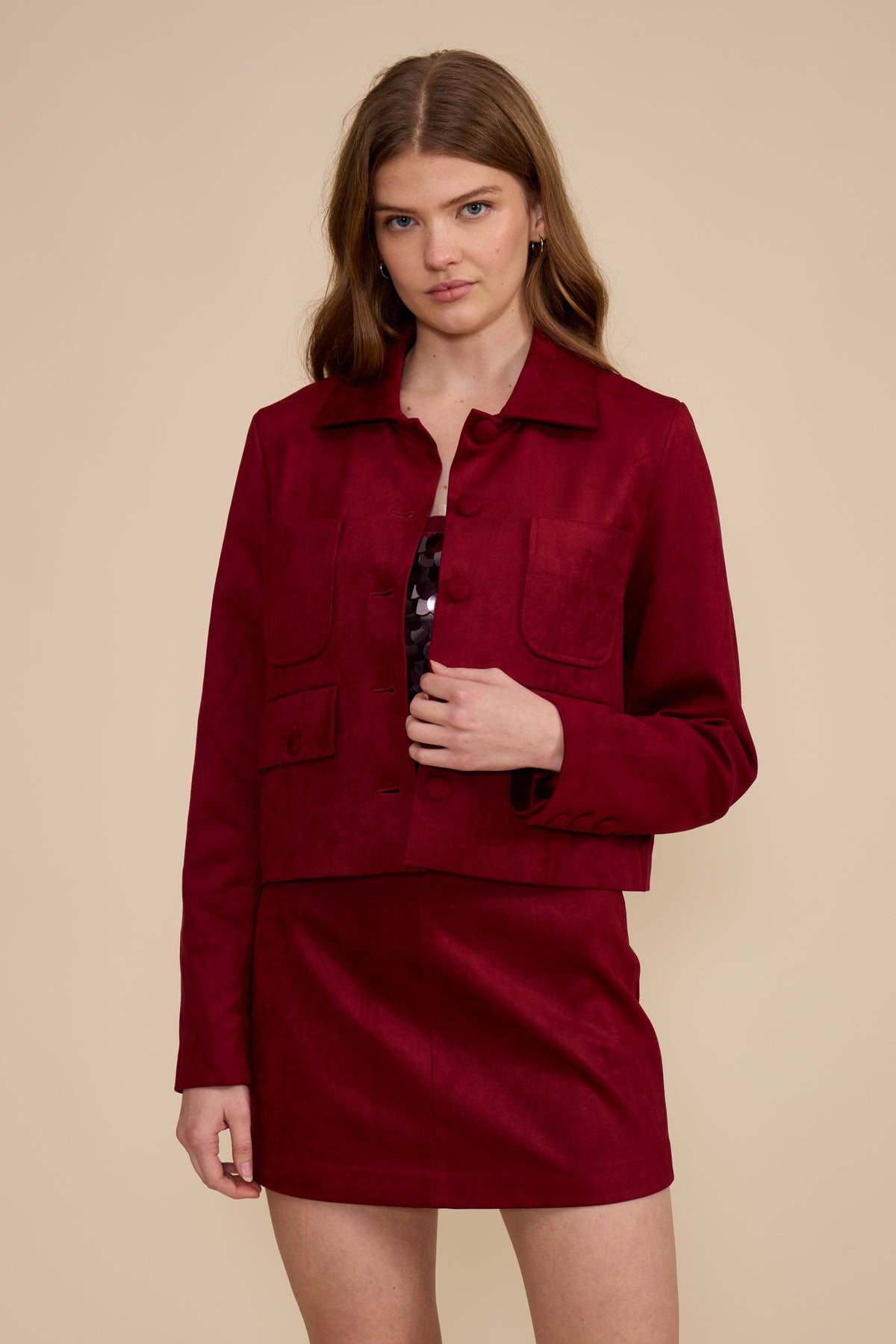 Brynn Faux Suede Jacket - Deep Merlot