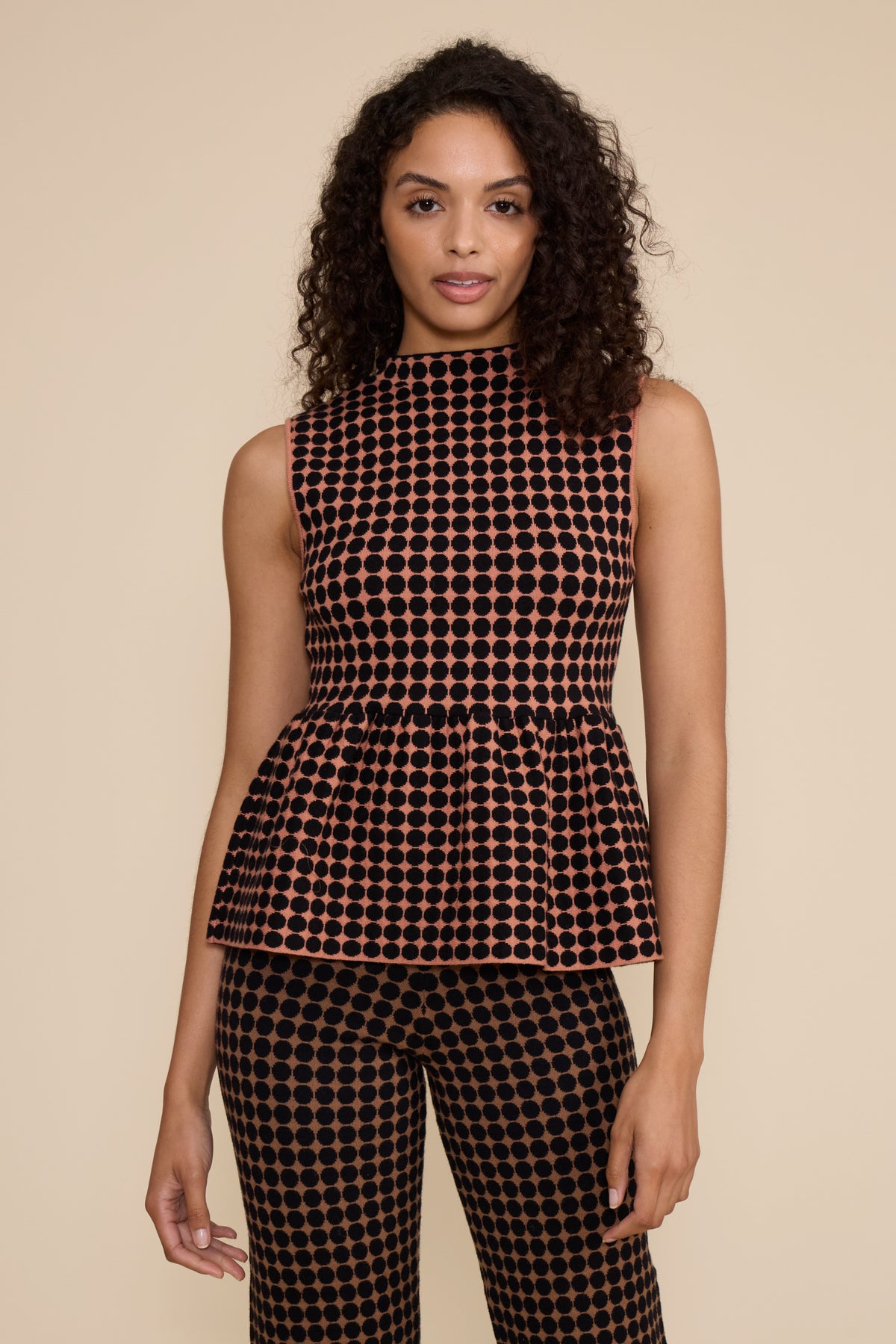 Catherine Peplum Top - Brown Multi