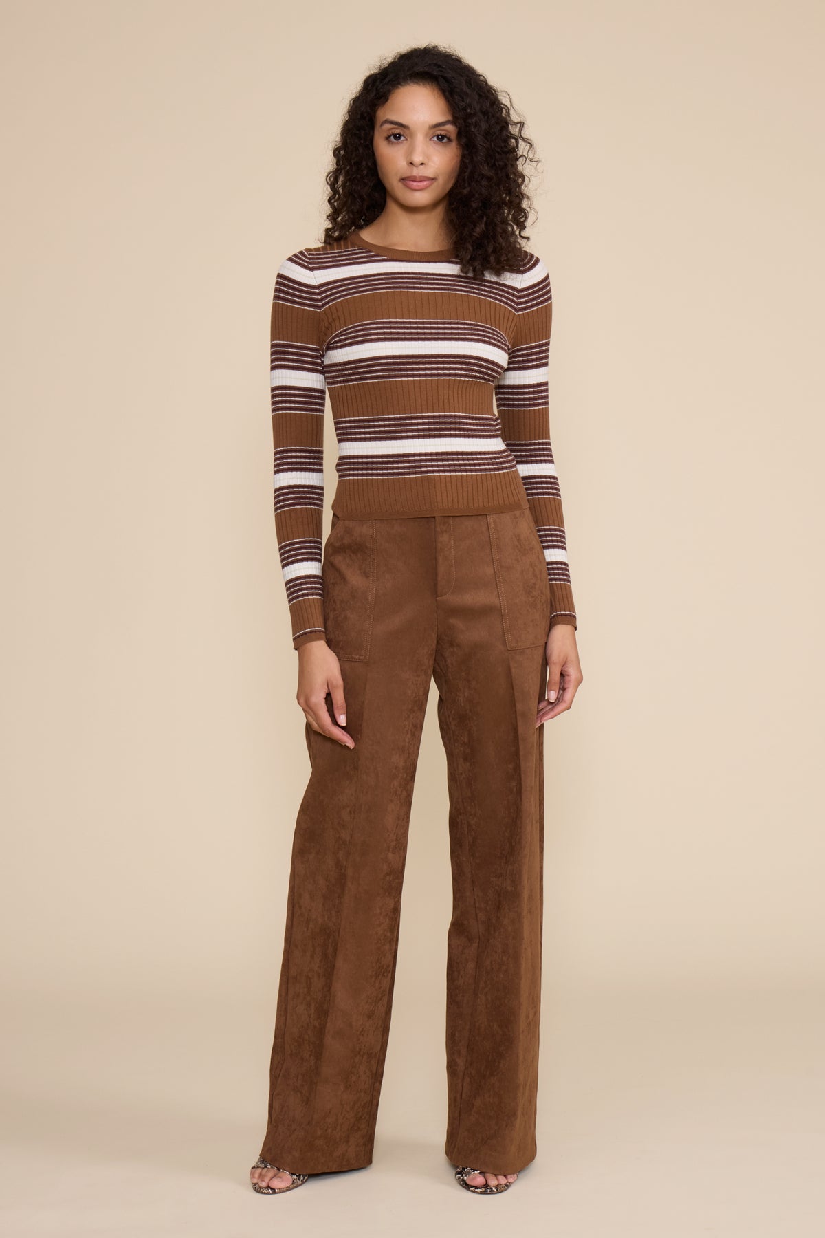 Diana Faux Suede Wide Leg Pant - Walnut