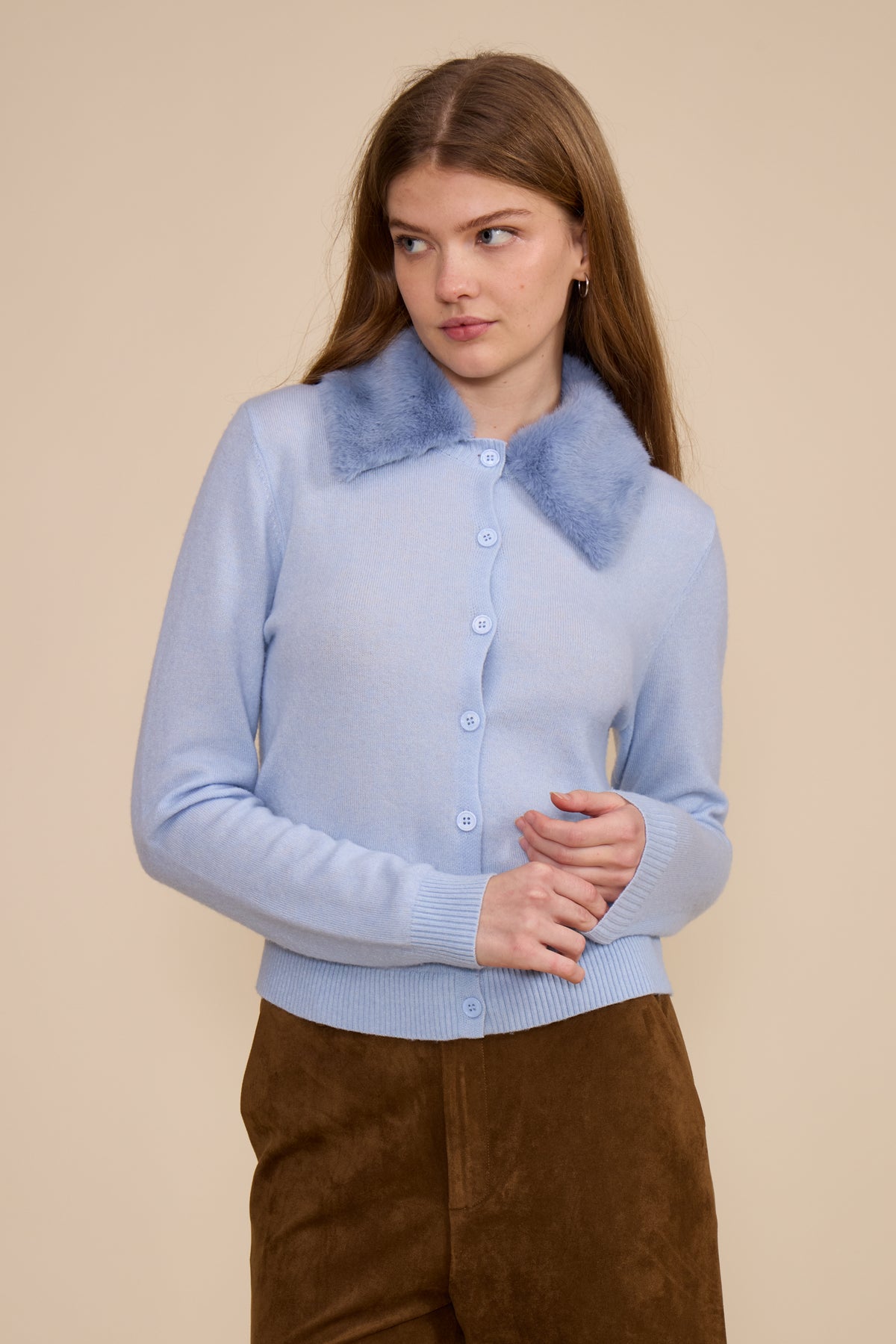 Erica Faux Fur Cardigan Light Blue