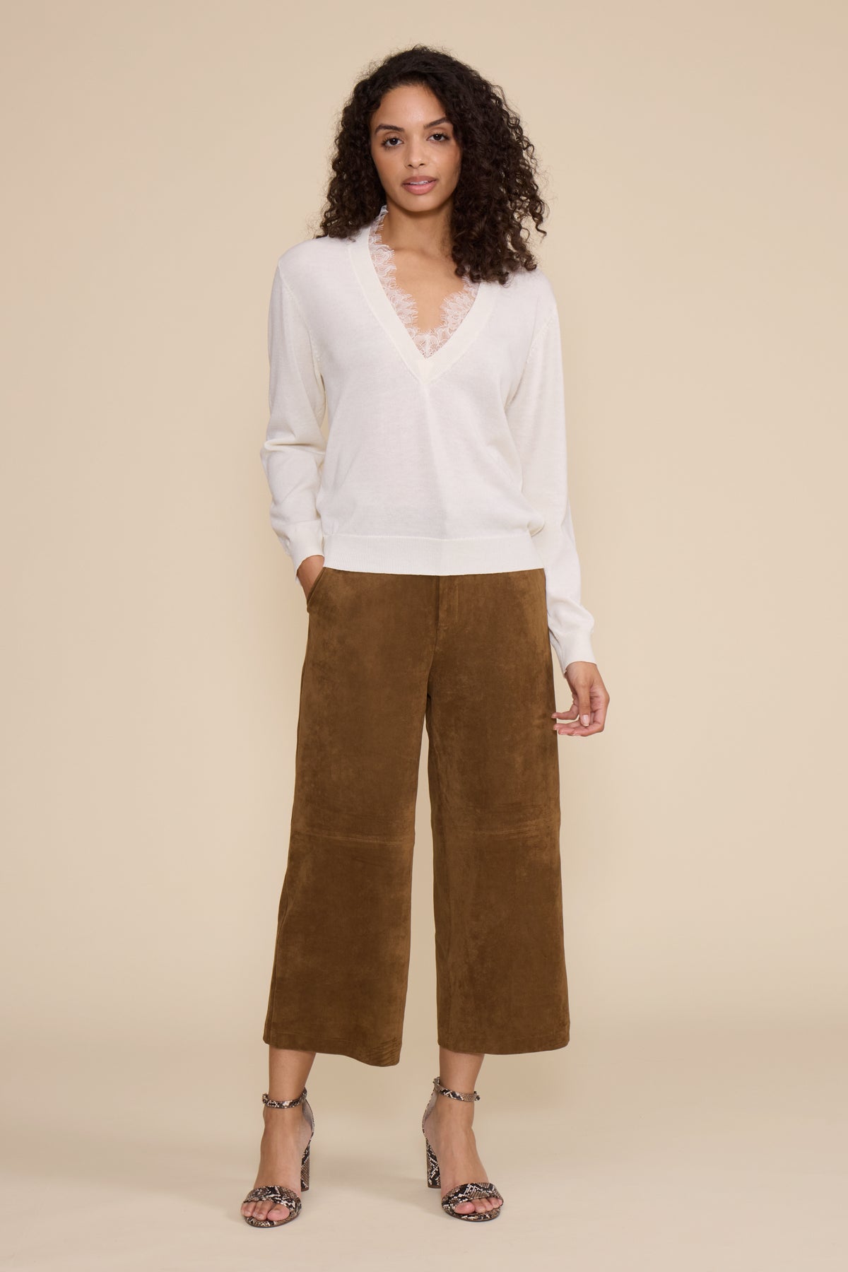 Jessie Cropped Faux Suede Pant - Walnut