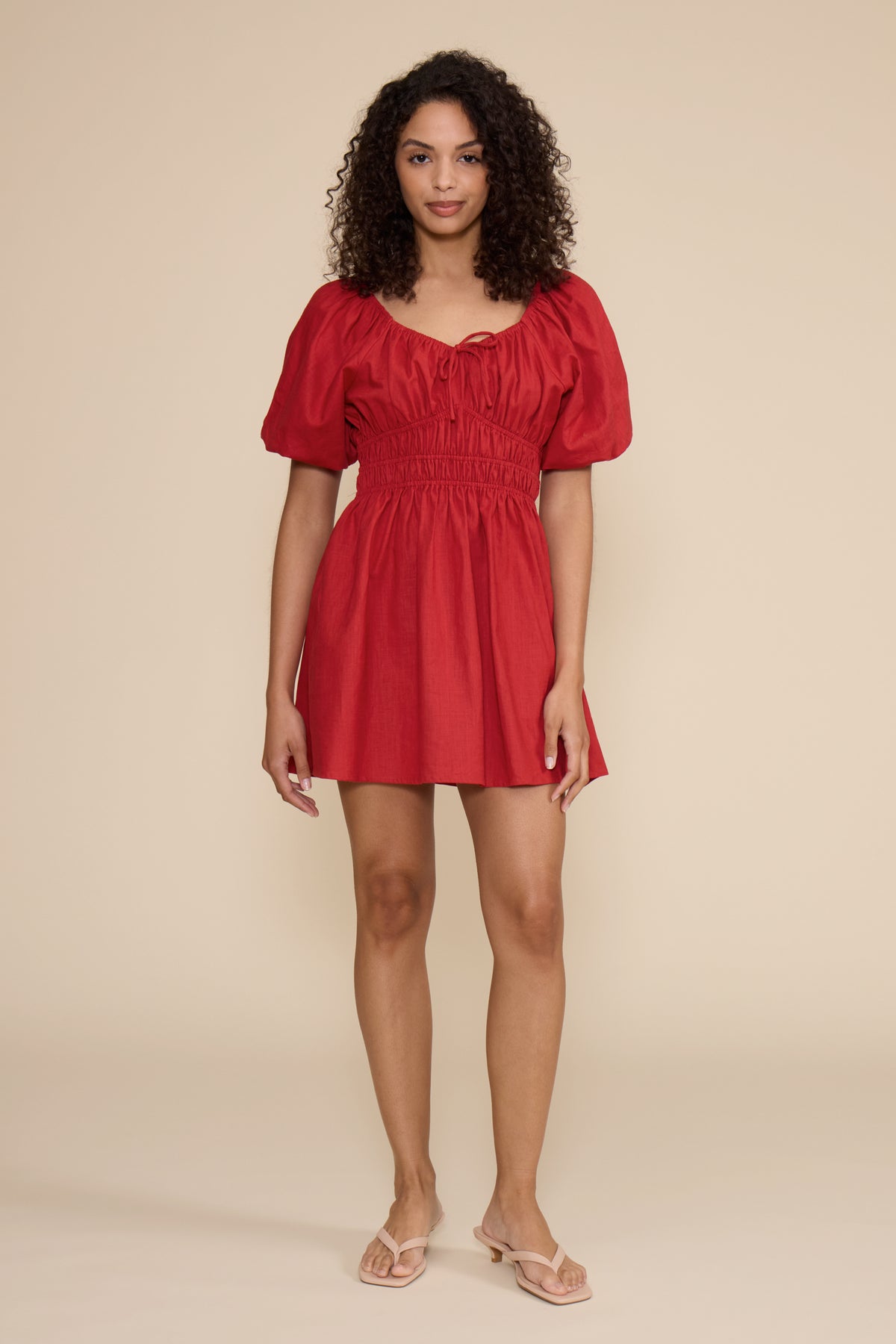July Smocked Mini Dress Brick
