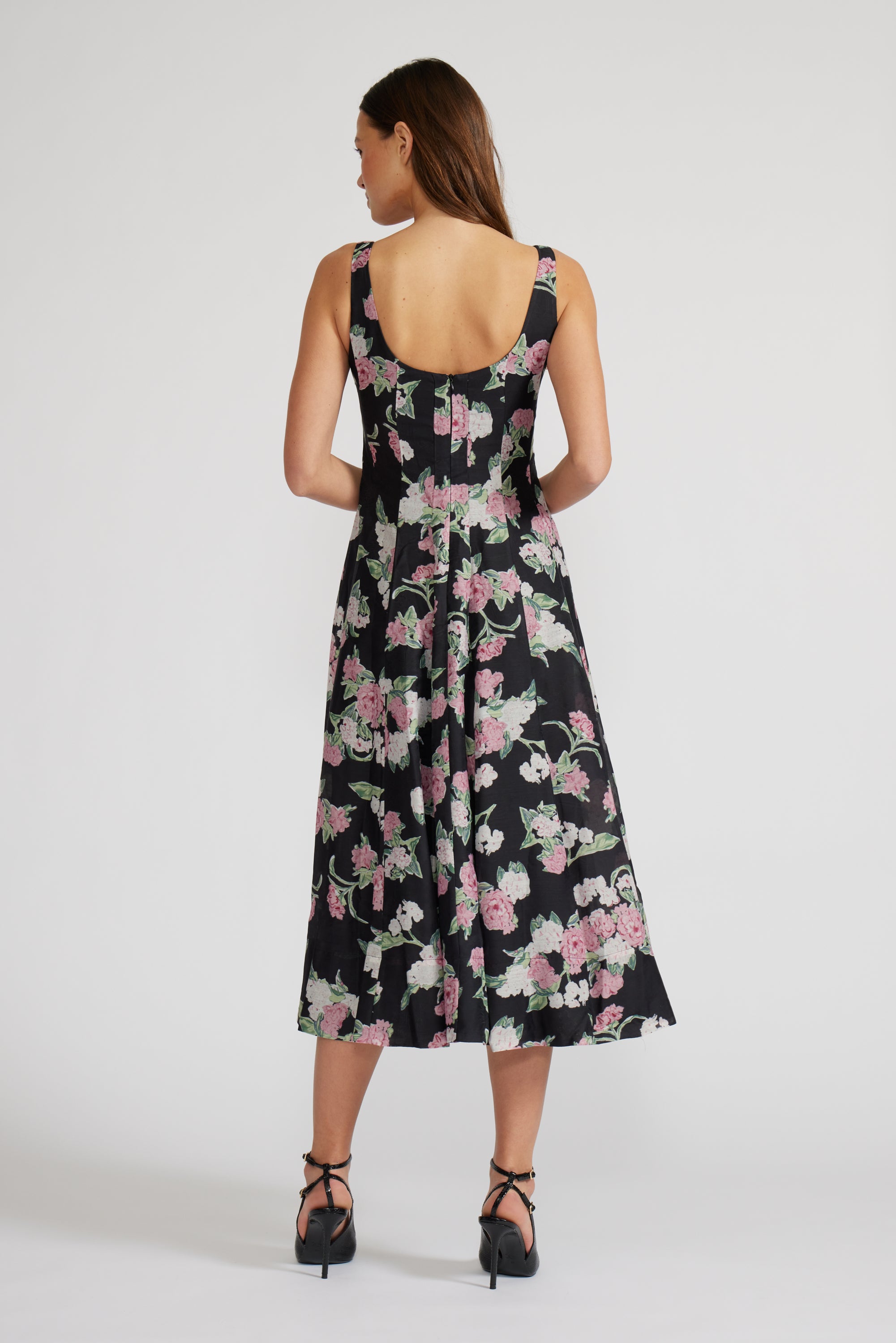 India Midi Dress - Black Floral