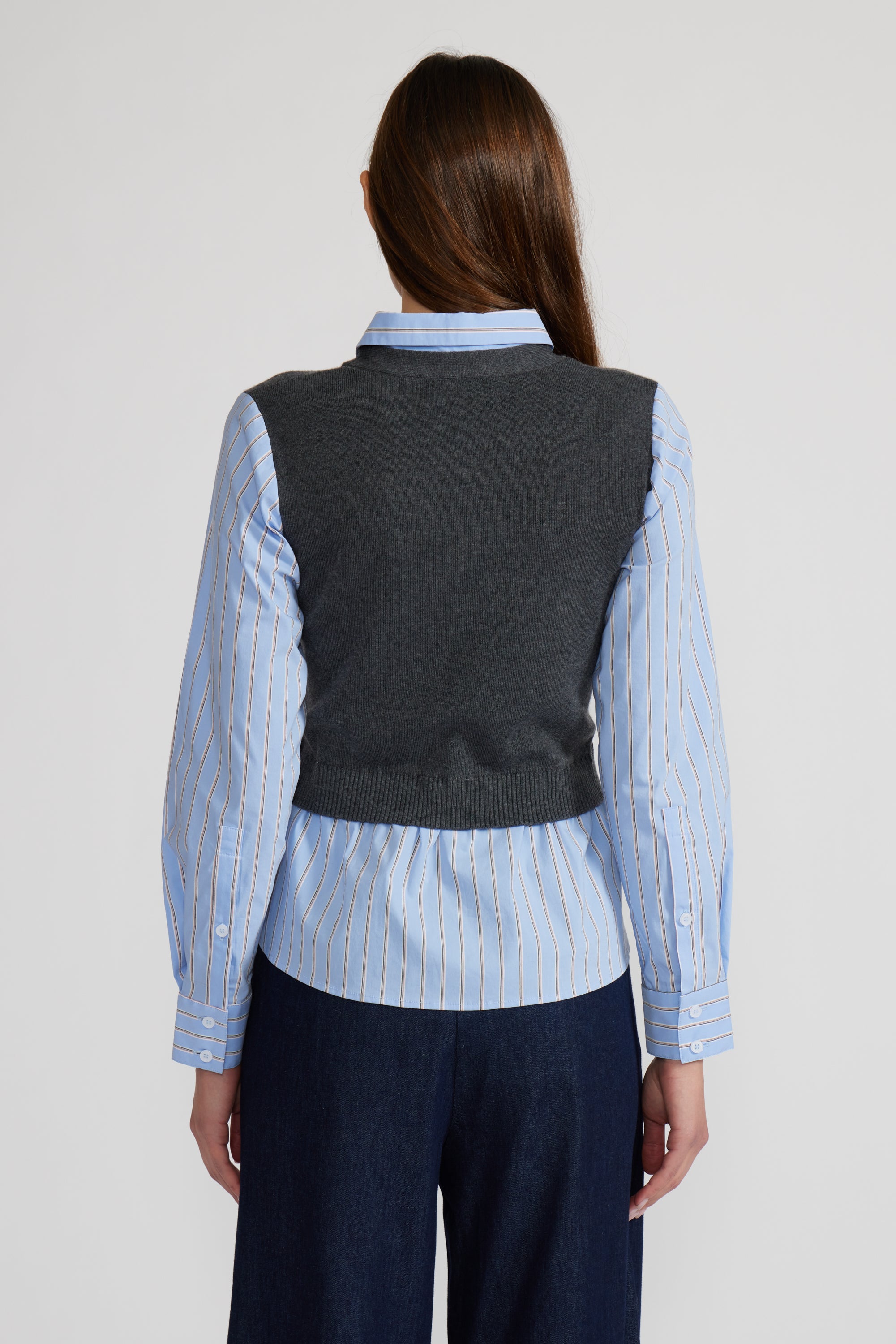 Matty Mixed Media Top - Blue Stripe