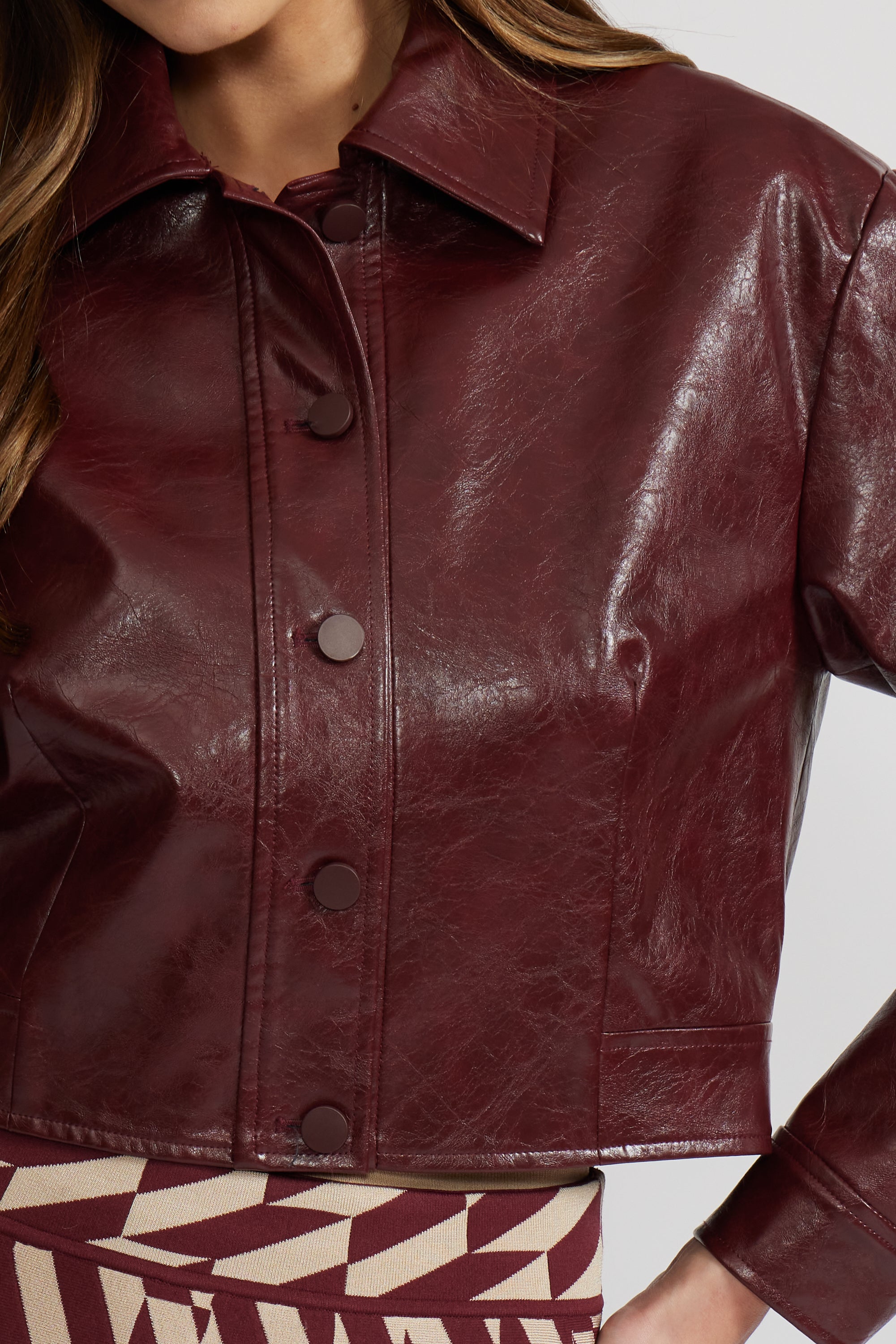 Caleb Faux Leather Jacket - Burgundy