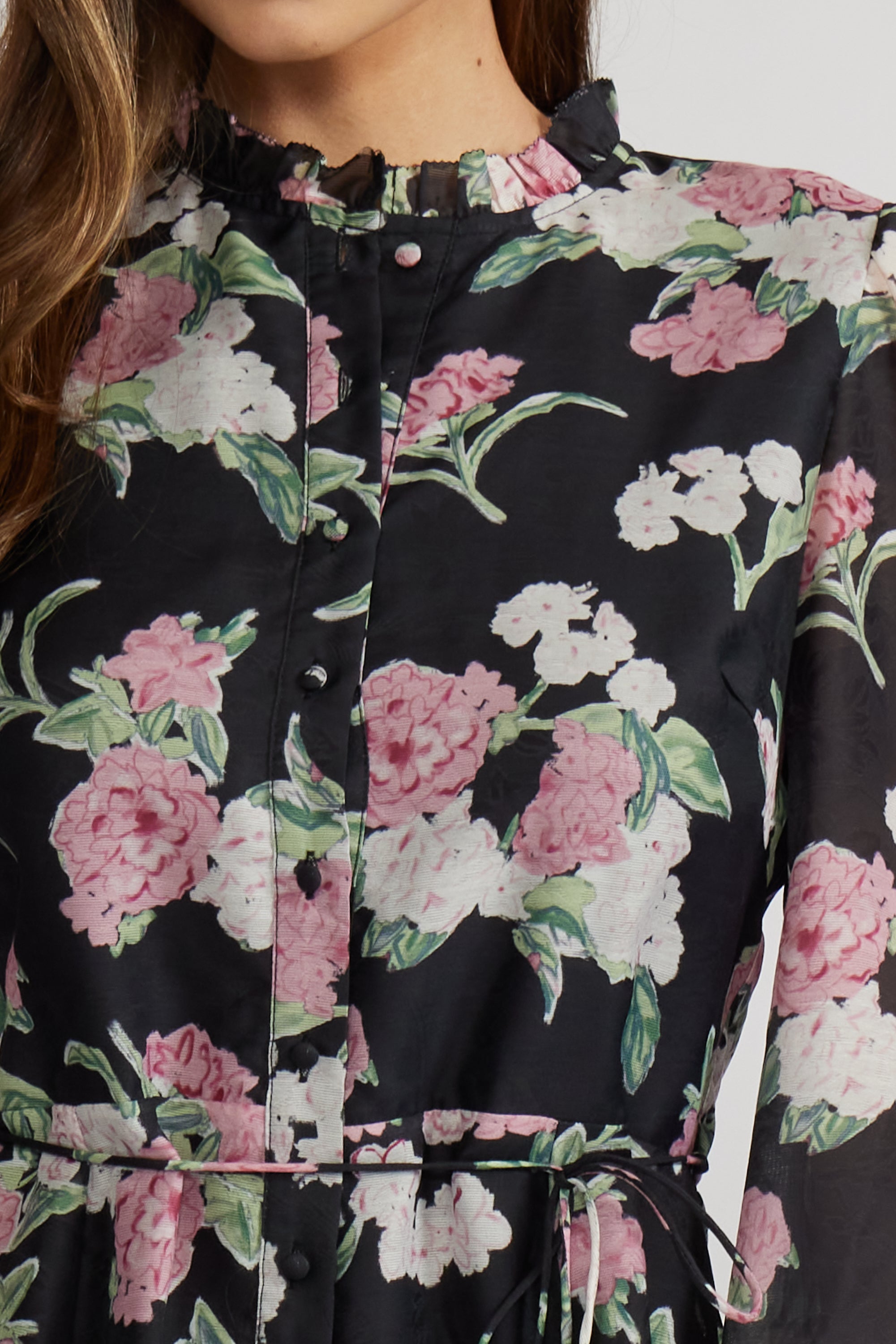 Nina Mini Dress - Black Floral
