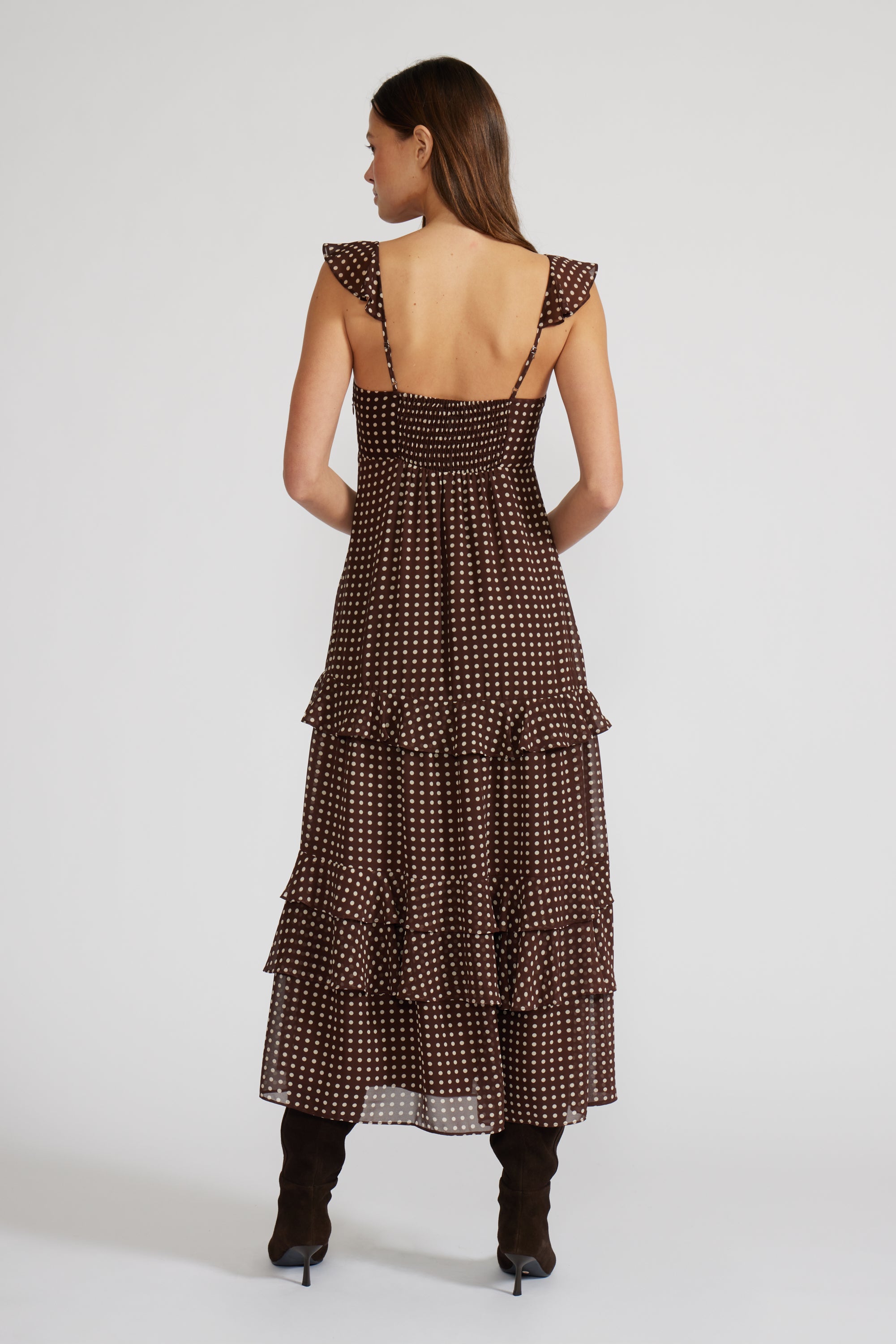 Cassandra Tiered Dress - Brown Cream