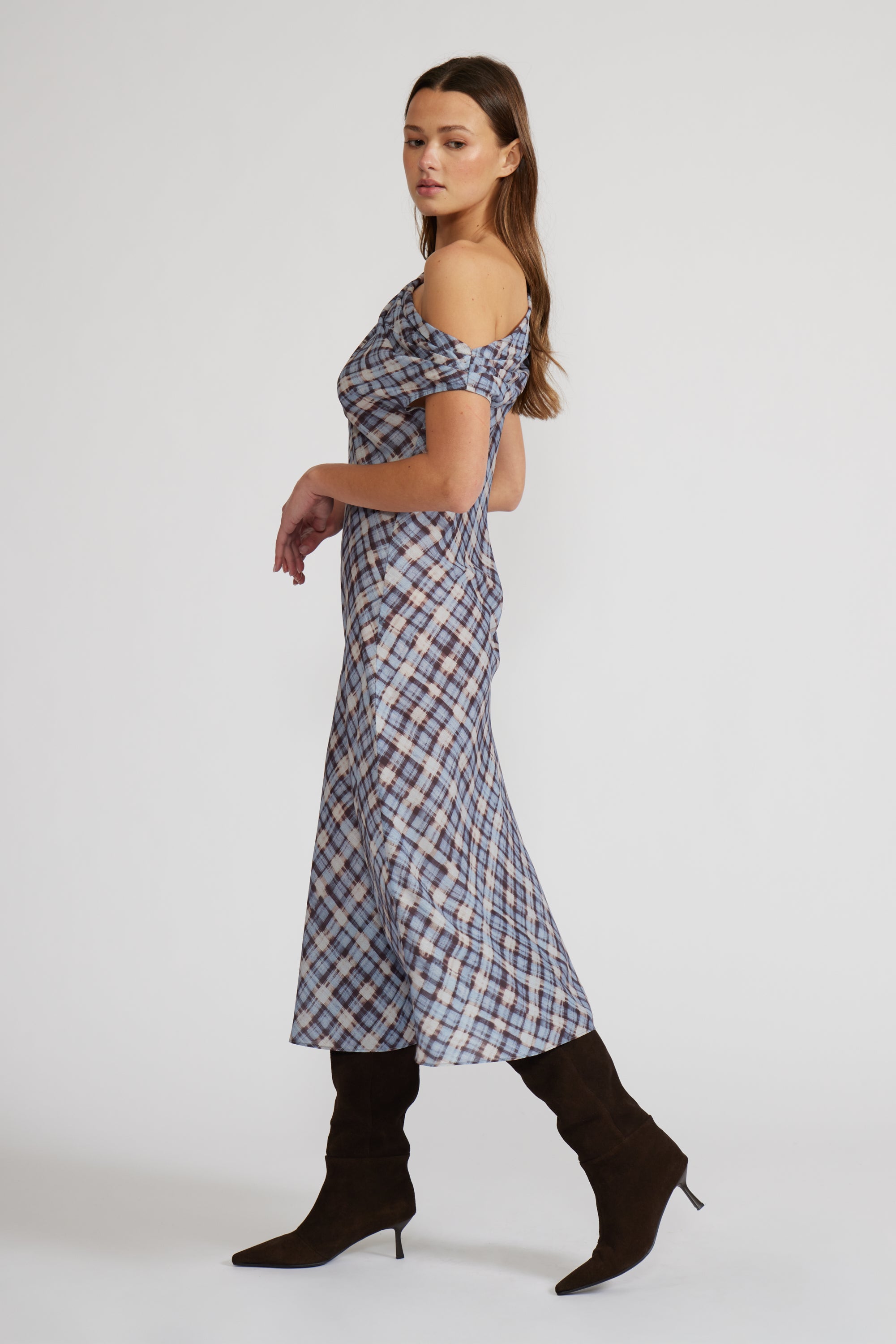 Ace Asymmetrical Dress - Blue Plaid