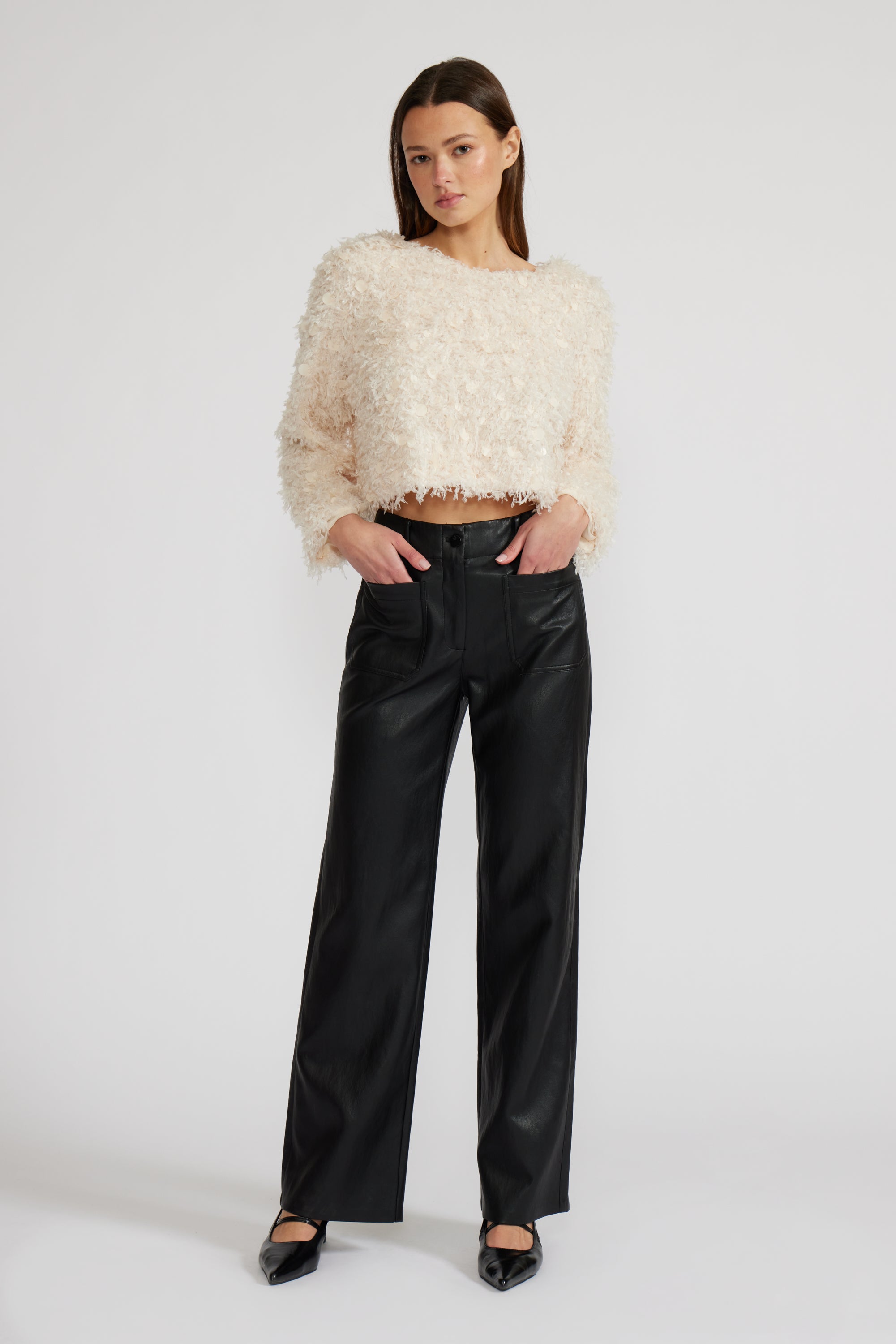 Erna Fuzzy Sweater Top - Cream