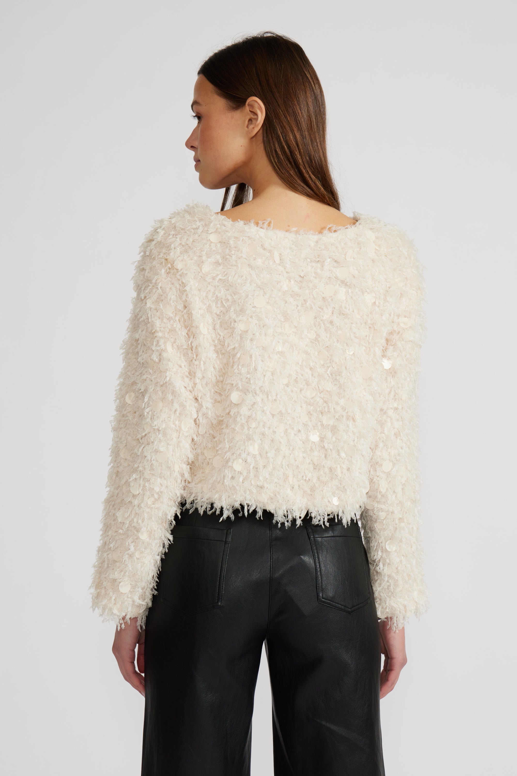 Erna Fuzzy Sweater Top - Cream
