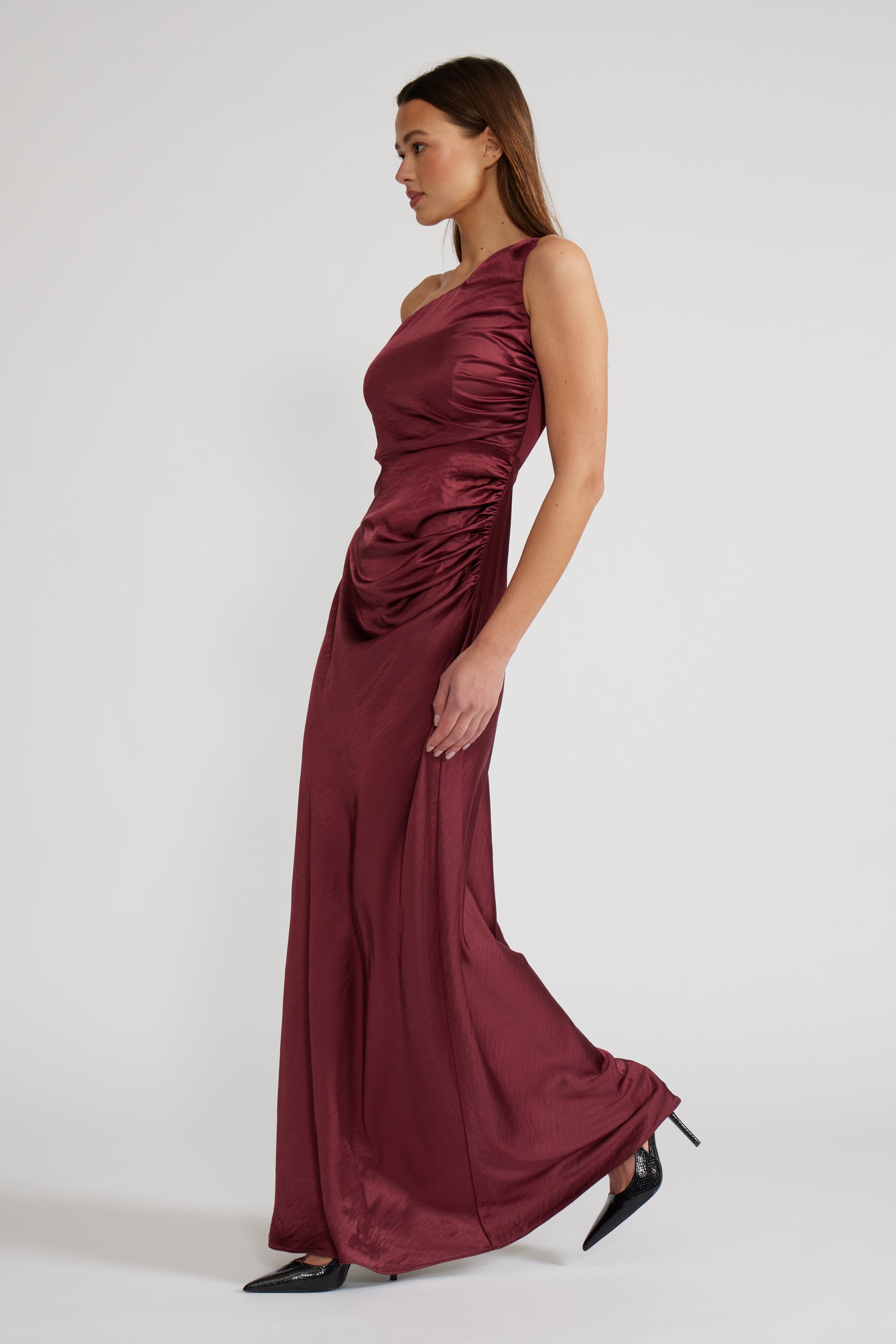 Milena One Shoulder Dress - Maroon