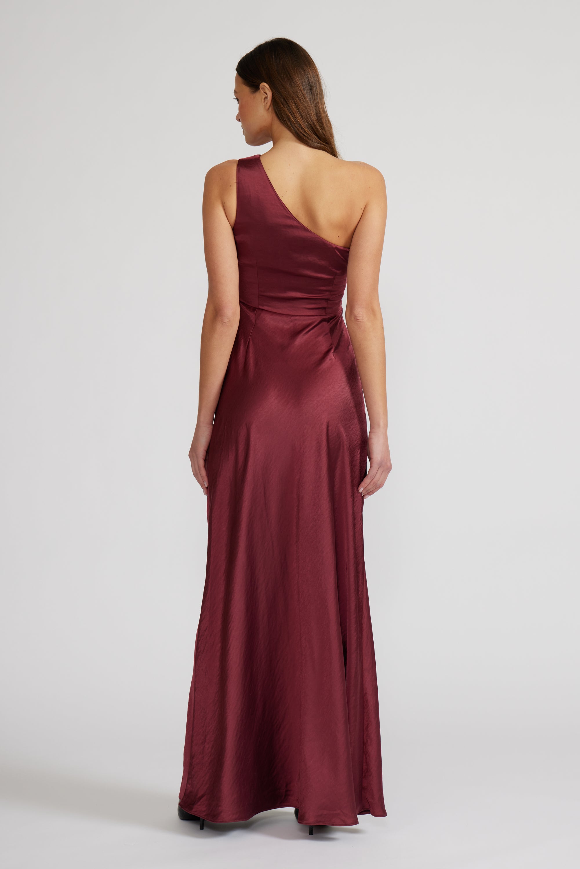 Milena One Shoulder Dress - Maroon