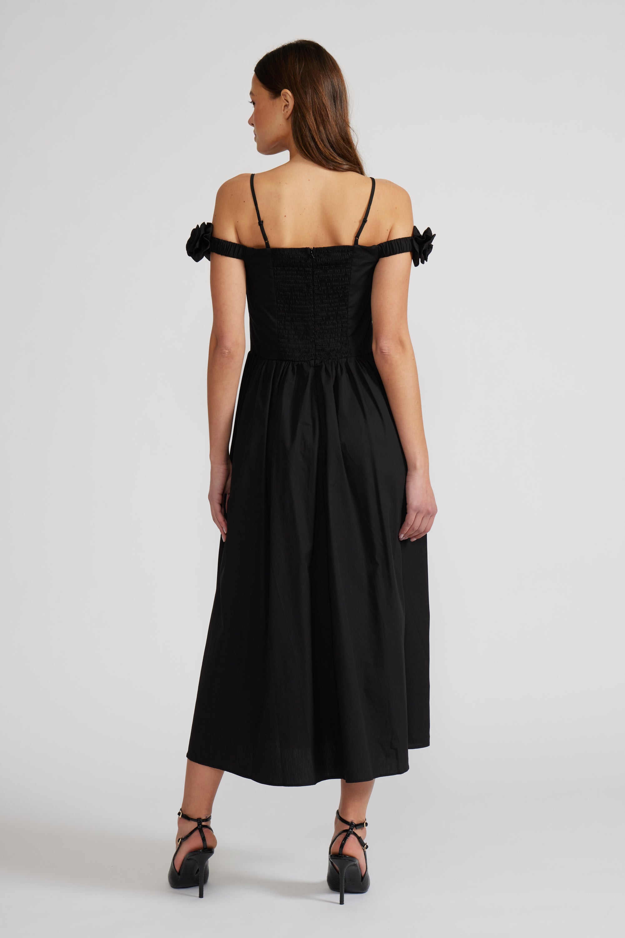 Marbella Rose Detail OTS Dress - Black