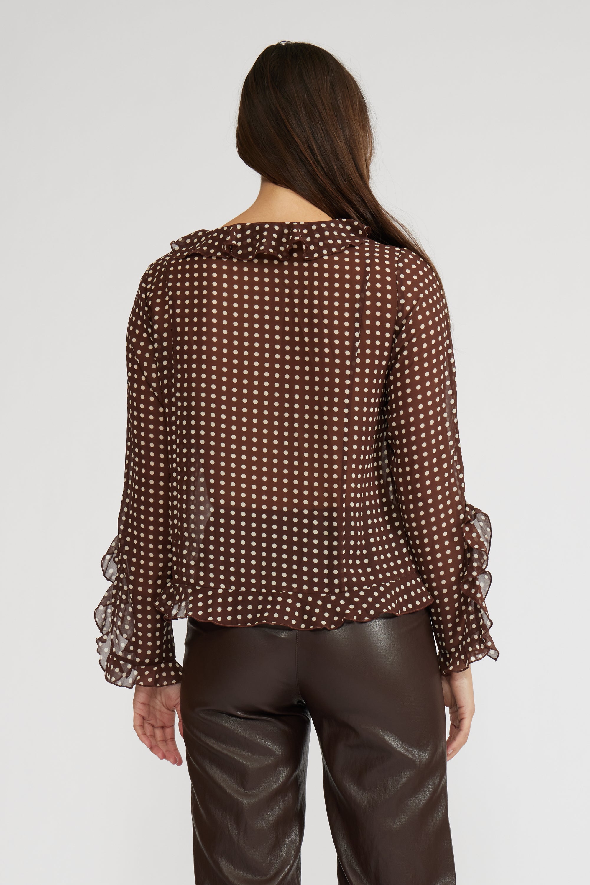 Liza Ruffle Top - Brown Cream