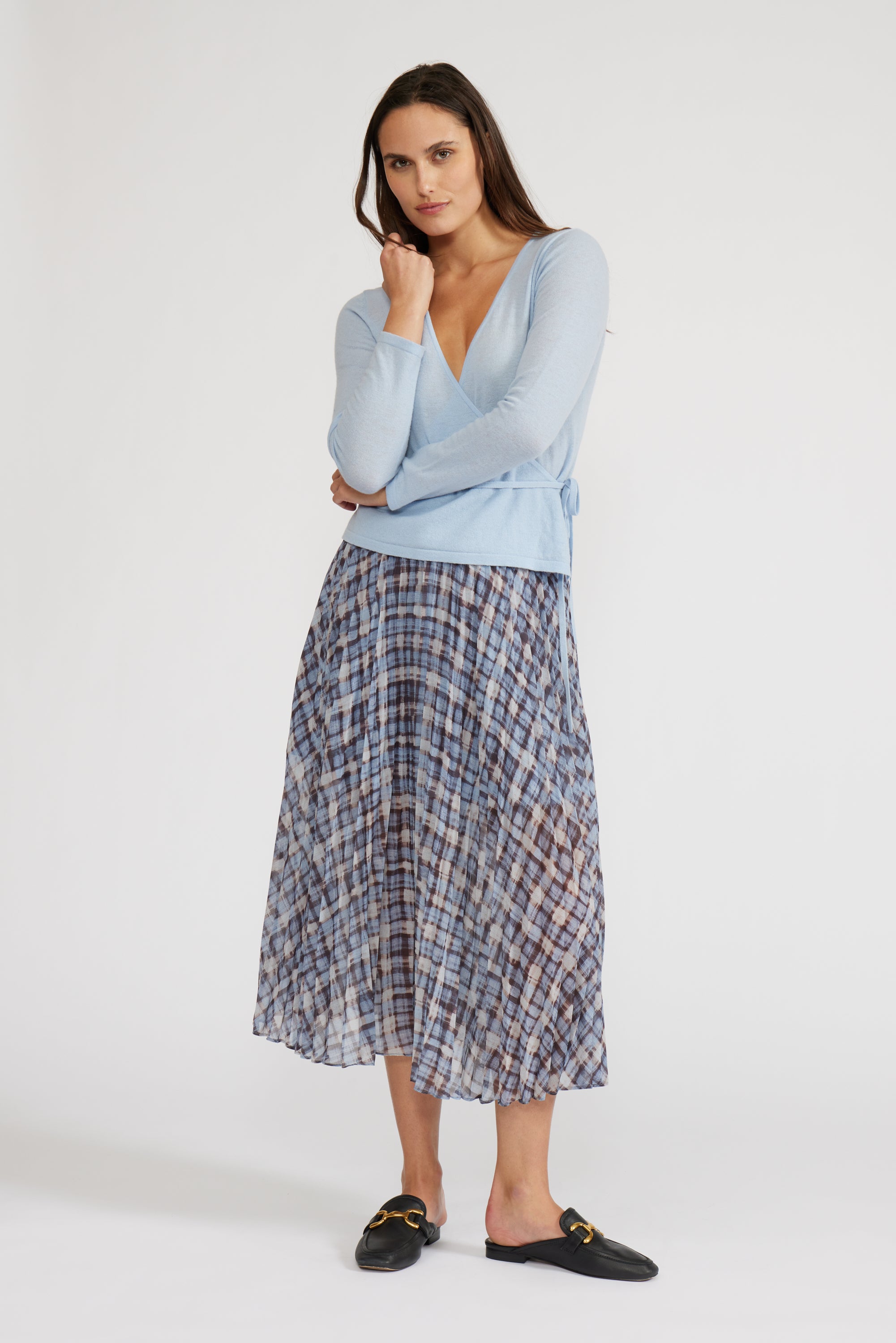 Dominic Faux Wrap Top - Sky Blue