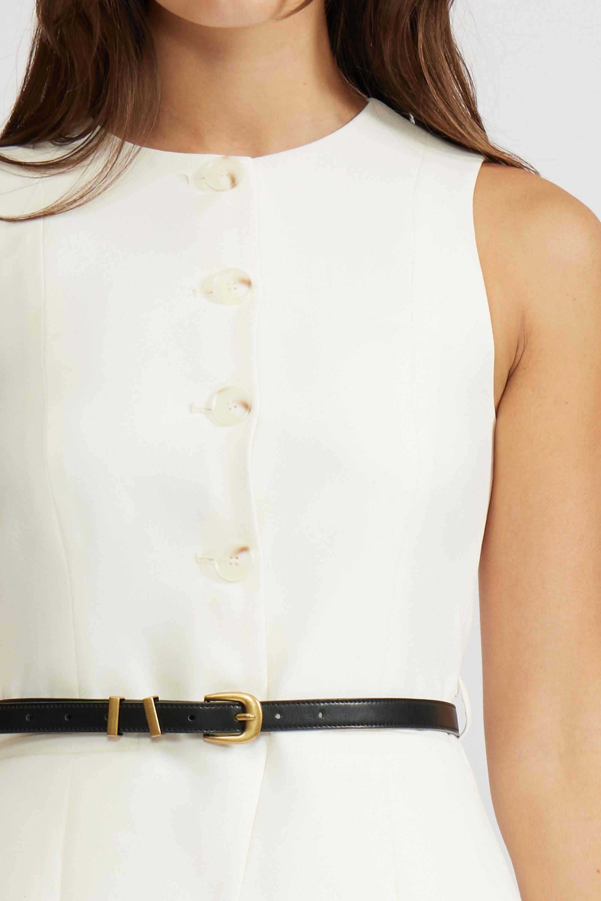 Anna Belted Vest - Ivory