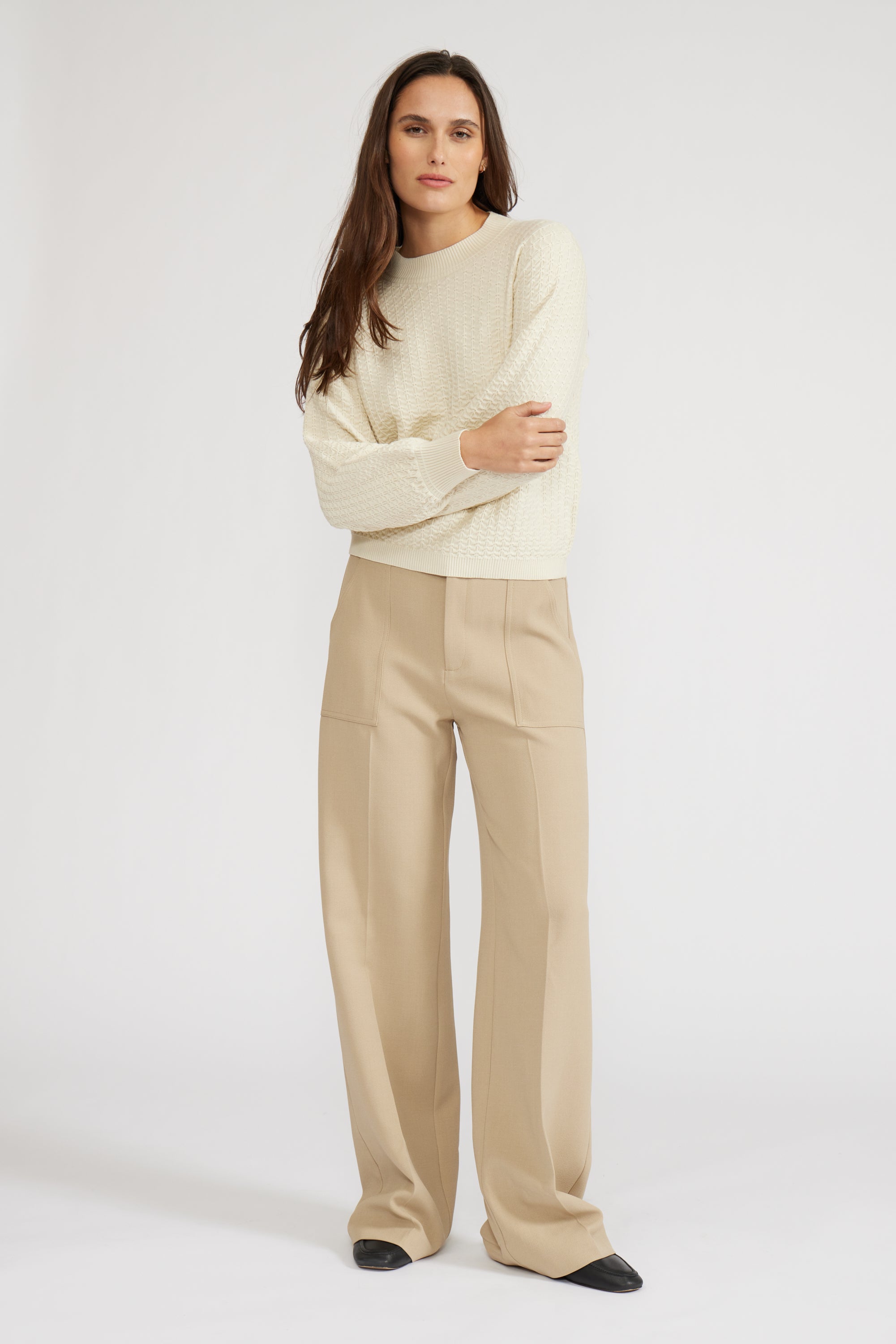 Britney Textured Knit Top - Cream