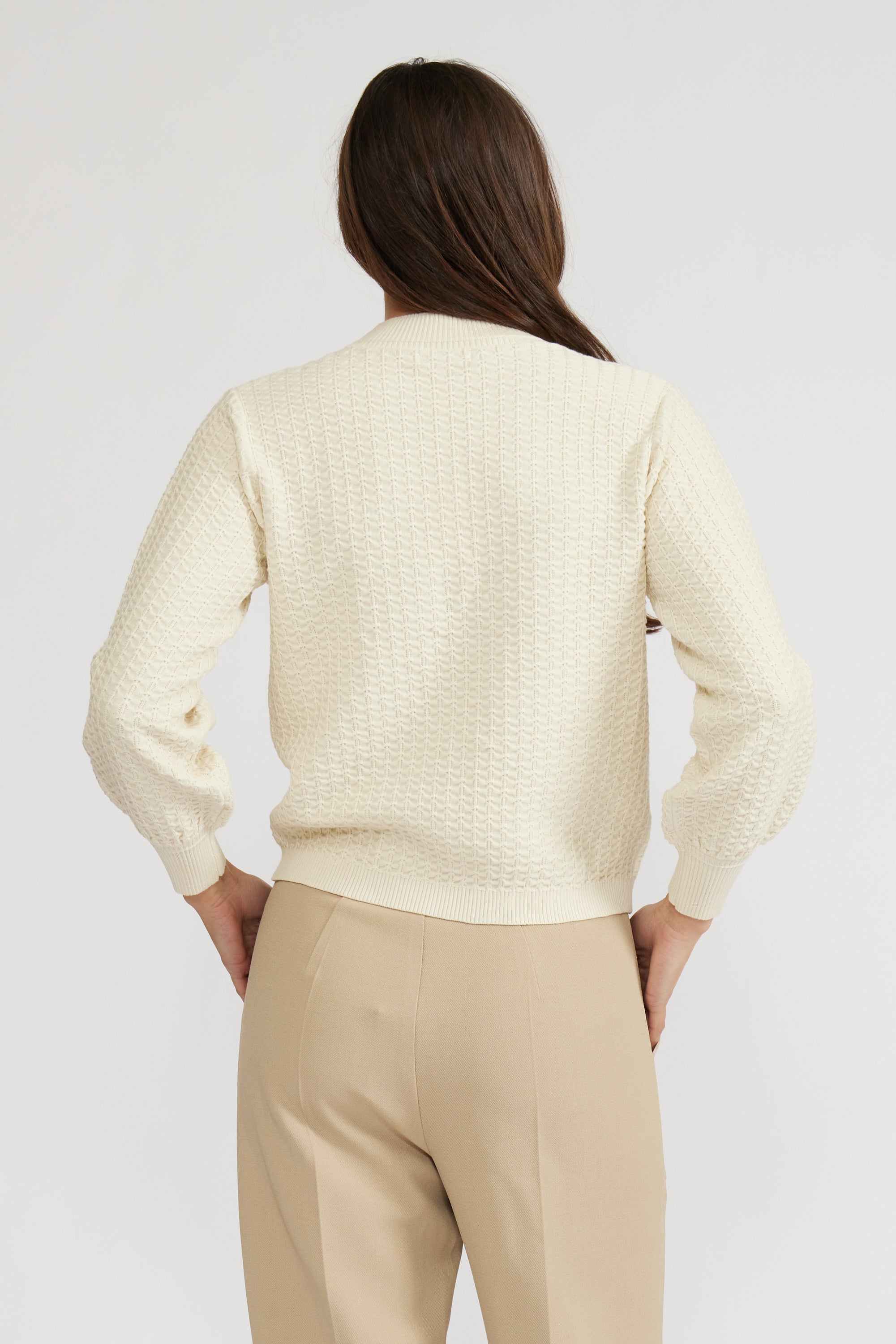 Britney Textured Knit Top - Cream